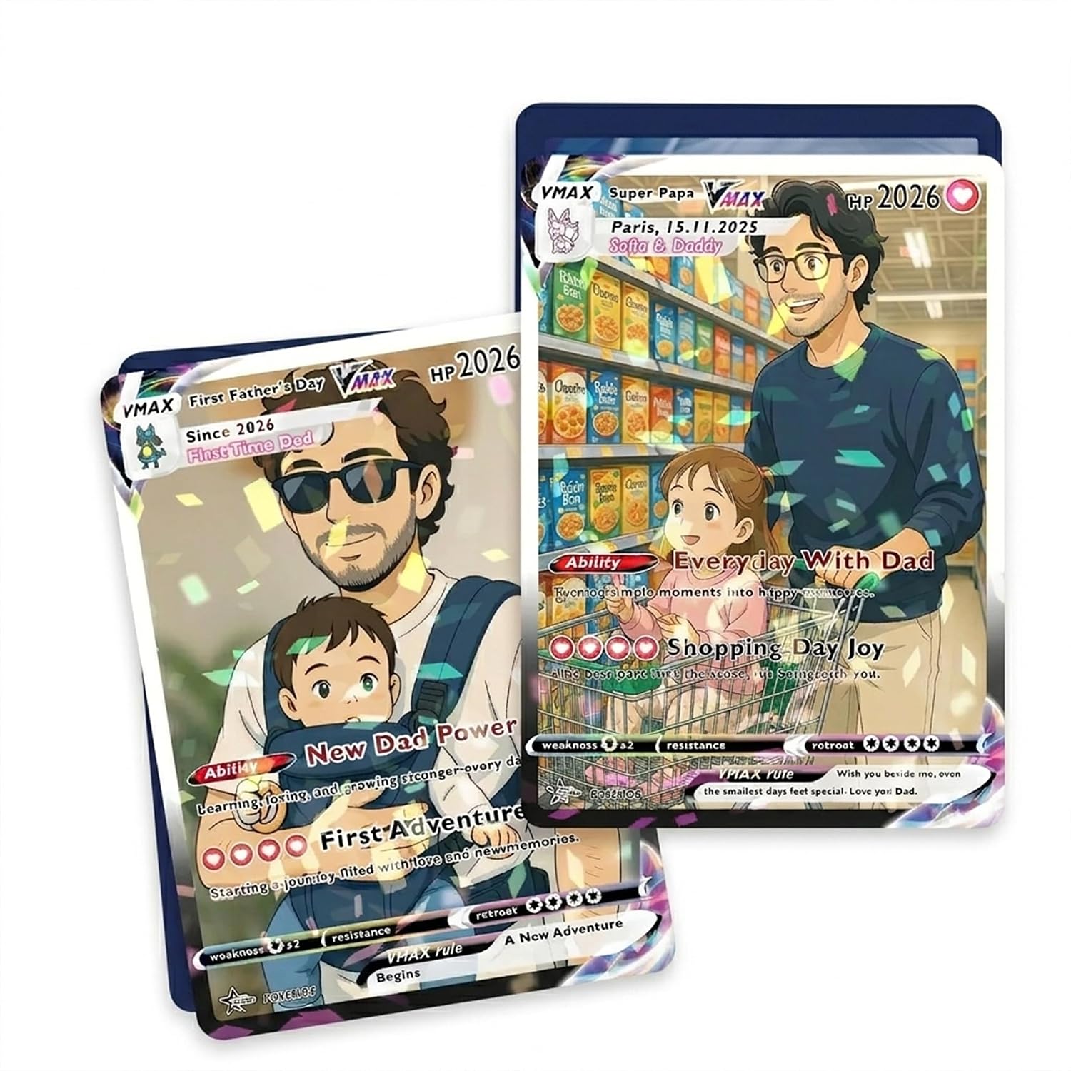 Custom Anime Trading Card Style Photo Acrylic Plaque for Dad, Gamer Daddy Gift from Kid, Custom New Dad or Husband Table Decor, Customized Father's Day Holo Card