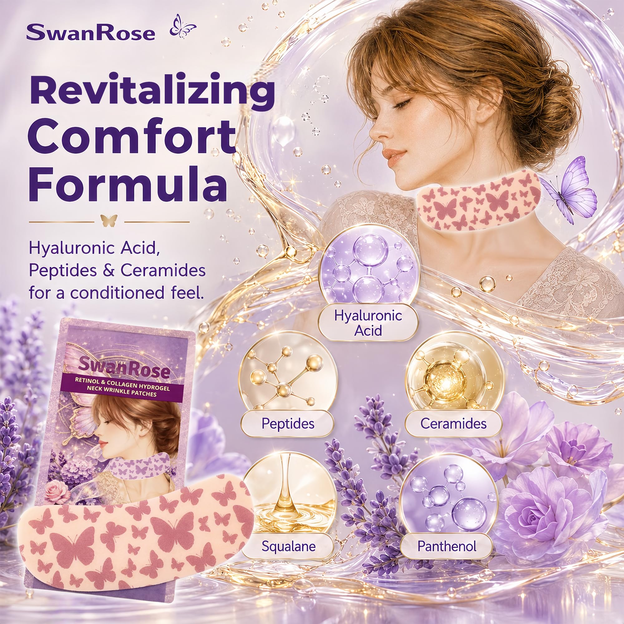 SwanRose Hydrogel, cerotti antirughe per collo, maschera al collagene