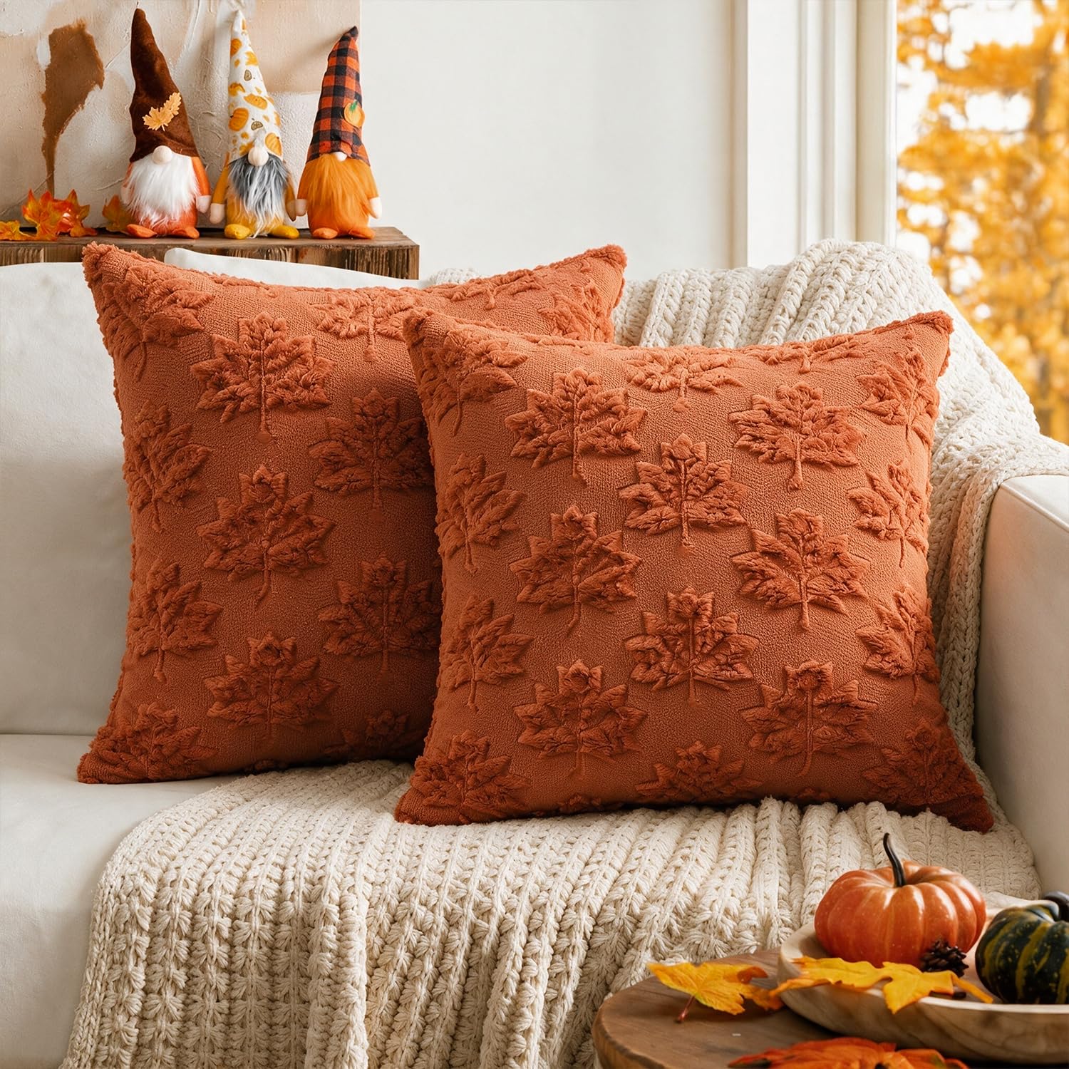 2 Stück Herbstdeko Kissenbezug 45x45cm,Herbst Dekokissen Kissenhülle,Hohles Ahornblatt Couchkissen Kuschelkissen,Kissenhülle Herbst,Kissenbezüge mit Herbstblättern für Halloween Fall Wohndekoration Küche, Haushalt & Wohnen