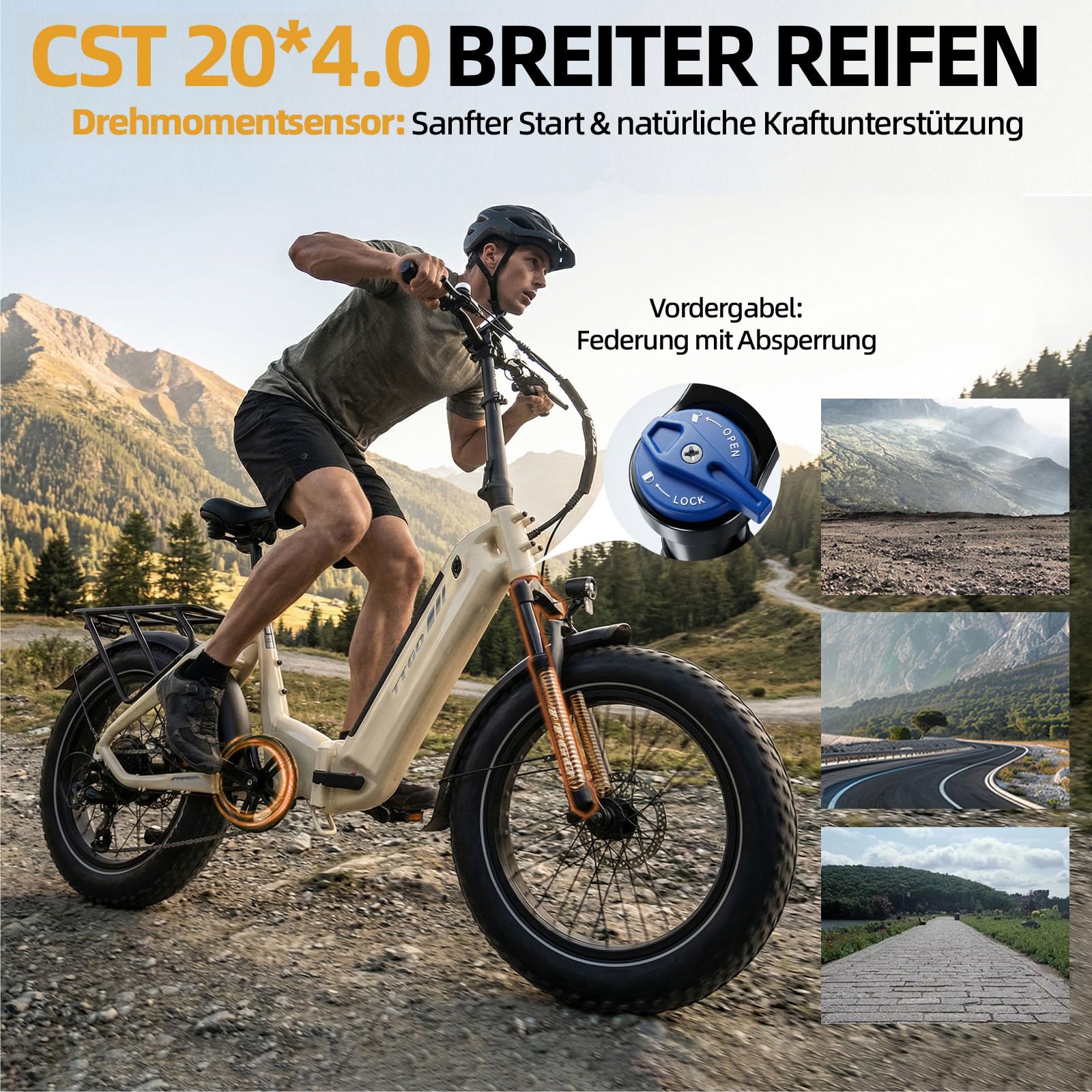 ttgo F6 Boost E Bike Klapprad, 20 * 4.0 Zoll Fat Tire Elektrofahrrad Herren Damen mit 250W Motor, 70Nm Drehmoment, 48V 18AH Akku, bis 140 km Reichweite, 7-Gang Getriebe mit LCD-Display