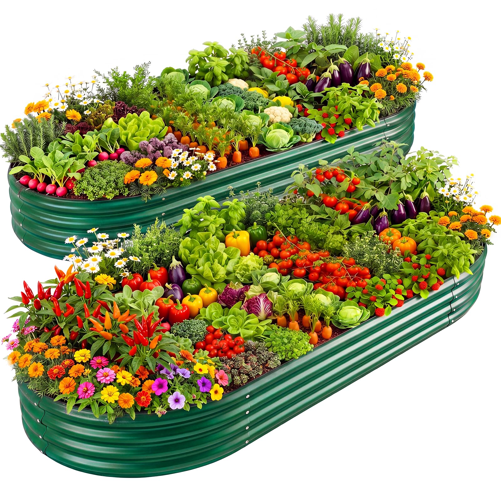 Land Guard 2Pcs 8ft Galvanized Steel Raised Garden Bed, 8 x 4 x 1 ft Large Metal Raised Planter Beds, Raised Garden Bed for Vegetables, Green