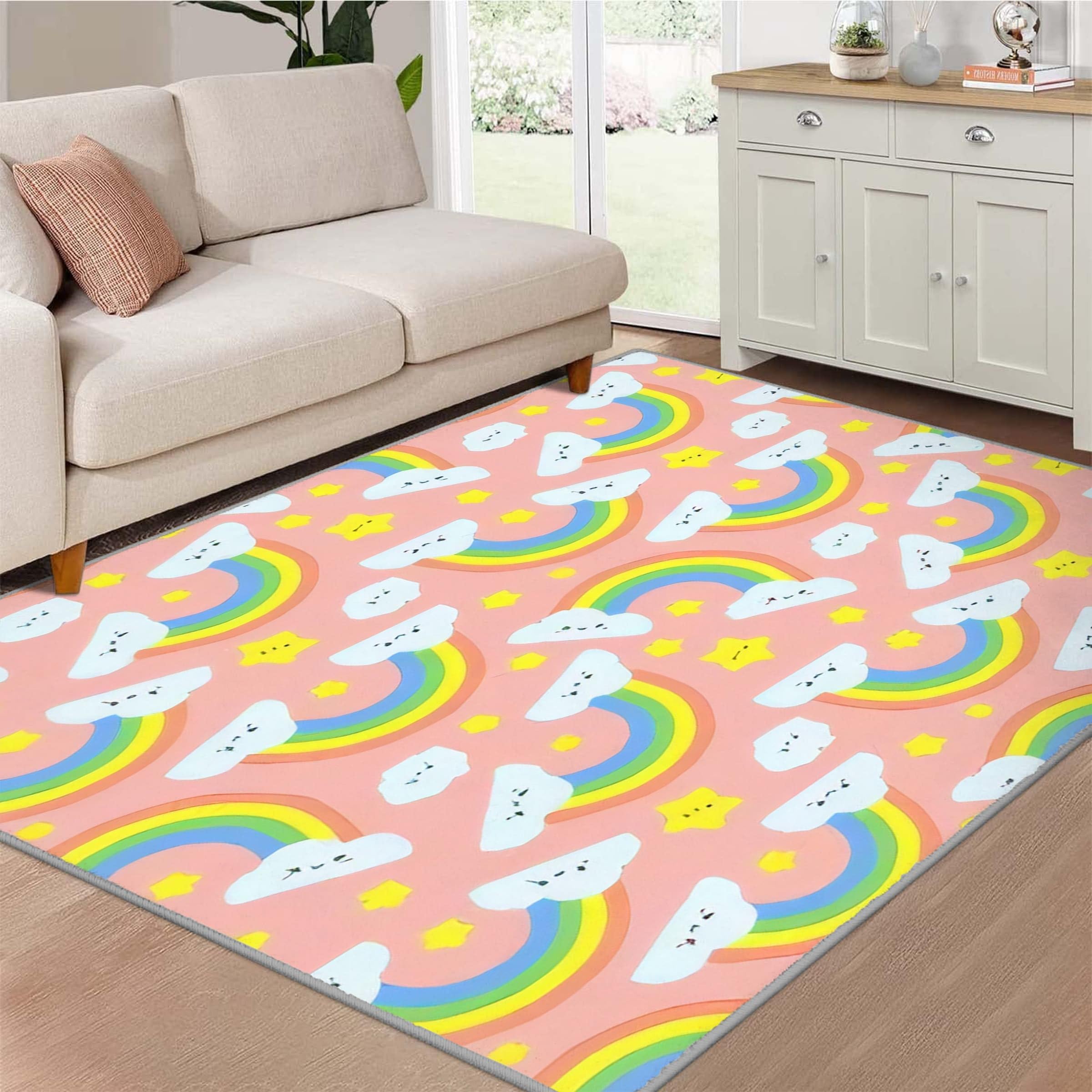 Tappeto Camera da Letto Arcobaleno 80x150 Pelo Corto Morbidi, Tappeti Salotto Nuvola Lavabile Lavatrice, Tappeto Scendiletto per Cameretta Ragazza Stanza