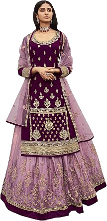 ZIYA New Indian/Pakistani Eid Special Party/Ethnic wear Georgette Straight Ghagra Style Salwar for Womens 45001 Purple, 3X Plus
