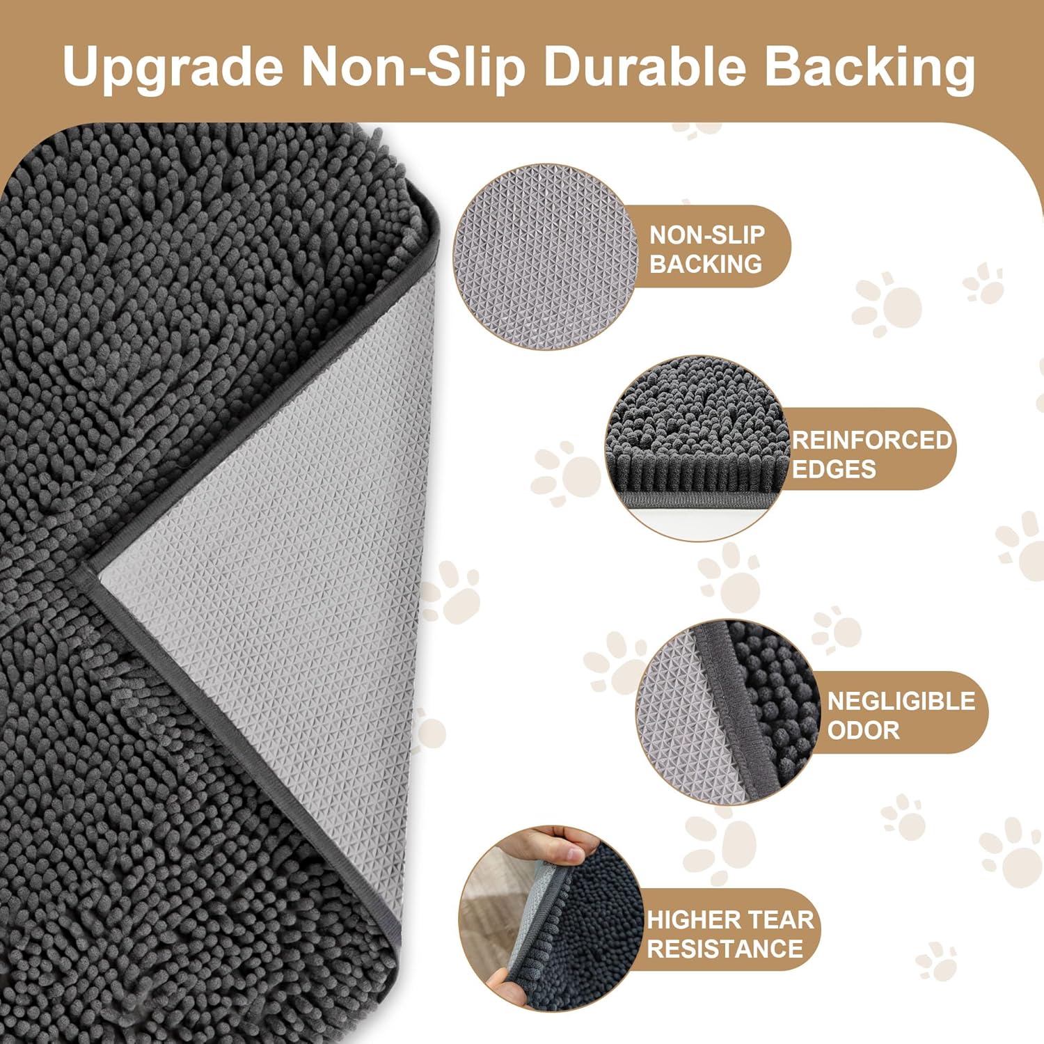 Amyracel Absorbent Dog Door Mat for Muddy Paws, 60" x 24" Non Slip Washable Door Mat Indoor Entrance, Quick Dry Chenille Pet Entry Rugs for Entryway Indoor, Grey - Image 5