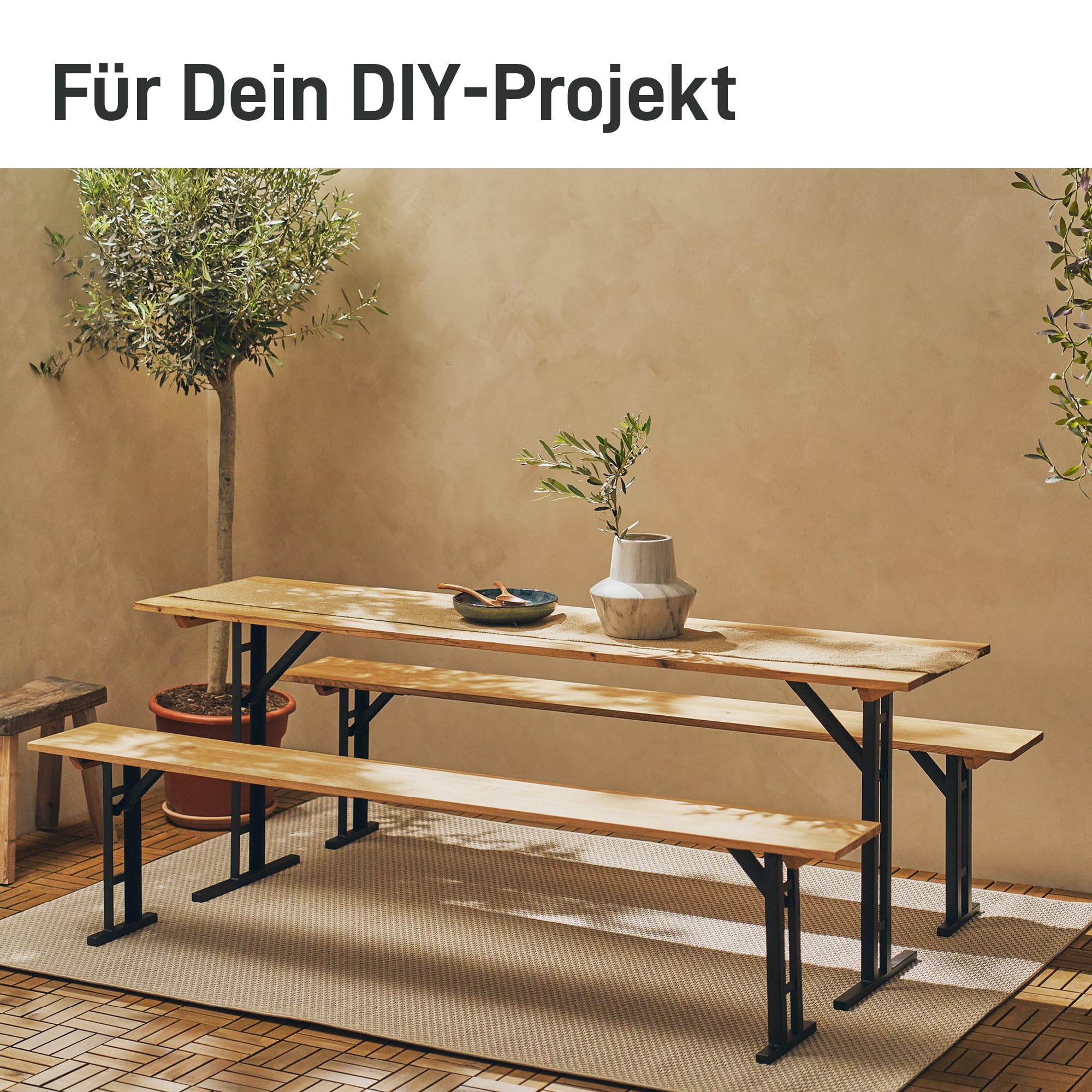 Natural Goods Berlin 2er Set I-Form Gestell für Bierzeltgarnitur (Schwarz, 70x42 cm) – Klappbare Metall Tischbeine für Biertisch – Stabiles Outdoor Tischgestell für Garten, Terrasse & Camping