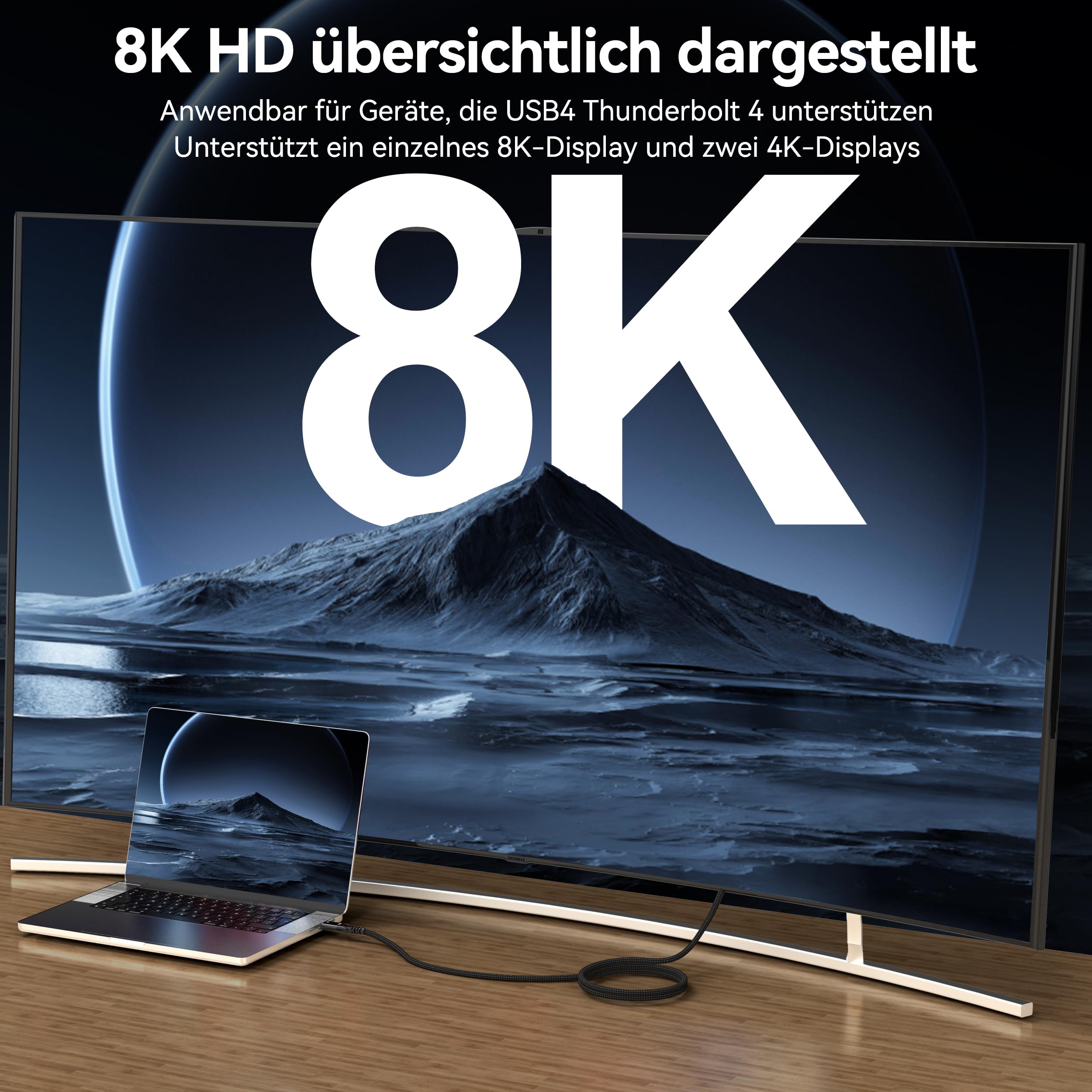 USB C Thunderbolt 4 kabel 40Gbps, szybkie ładowanie 100W kabel danych USB 4, 8K@60Hz kabel USB C na USB C do MacBook, stacji dokującej, PSSD, iPhone 16, laptopa, Android Auto, eGPU, 1,5m