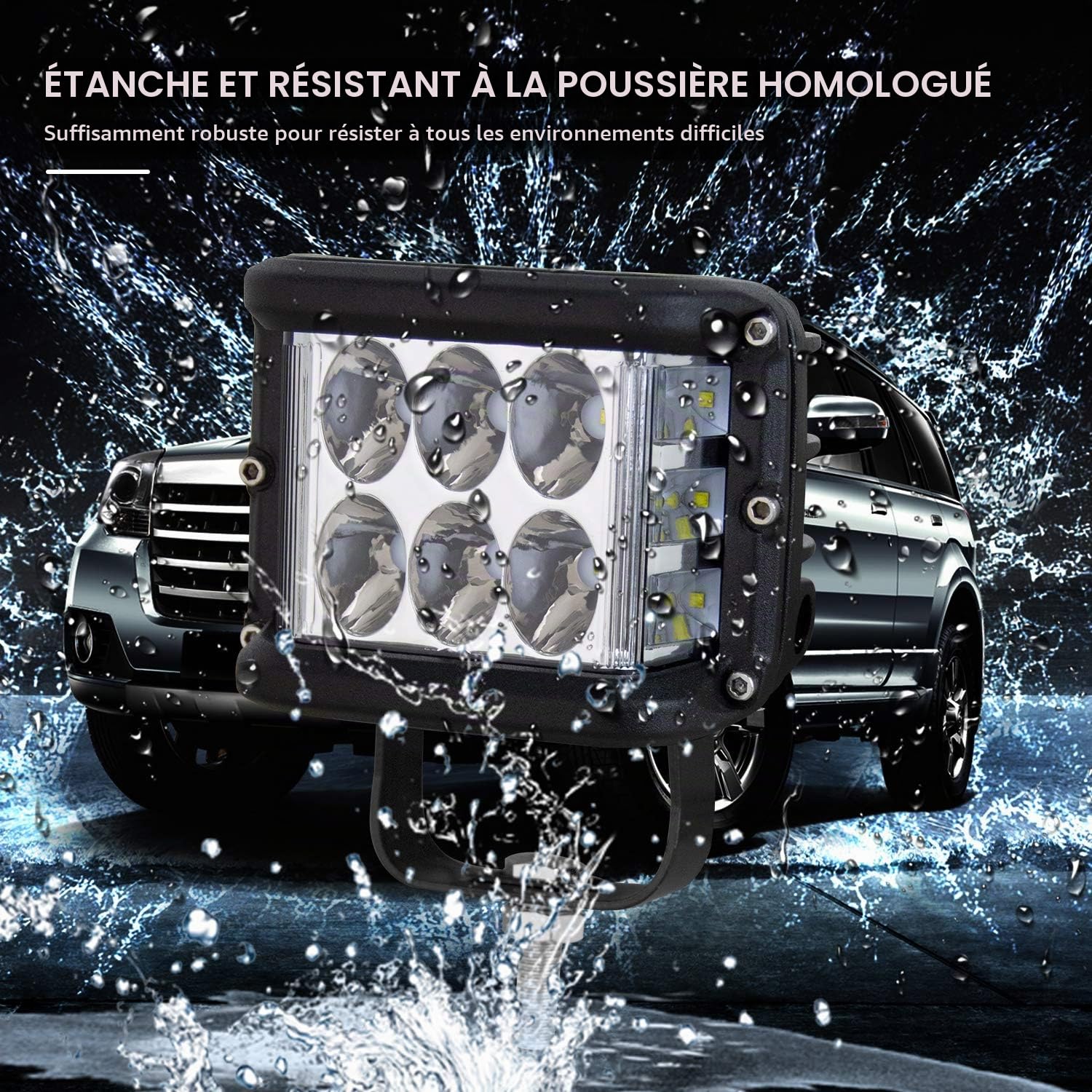 SKYWORLD 2 Pcs 10 cm 4 pouces 60W Feux travail led stroboscopique, 12V 24V Phare de travail led, projecteurs lumière Spotlight pour Offroad Voiture camions 4x4 Tracteur, feu antibrouillard