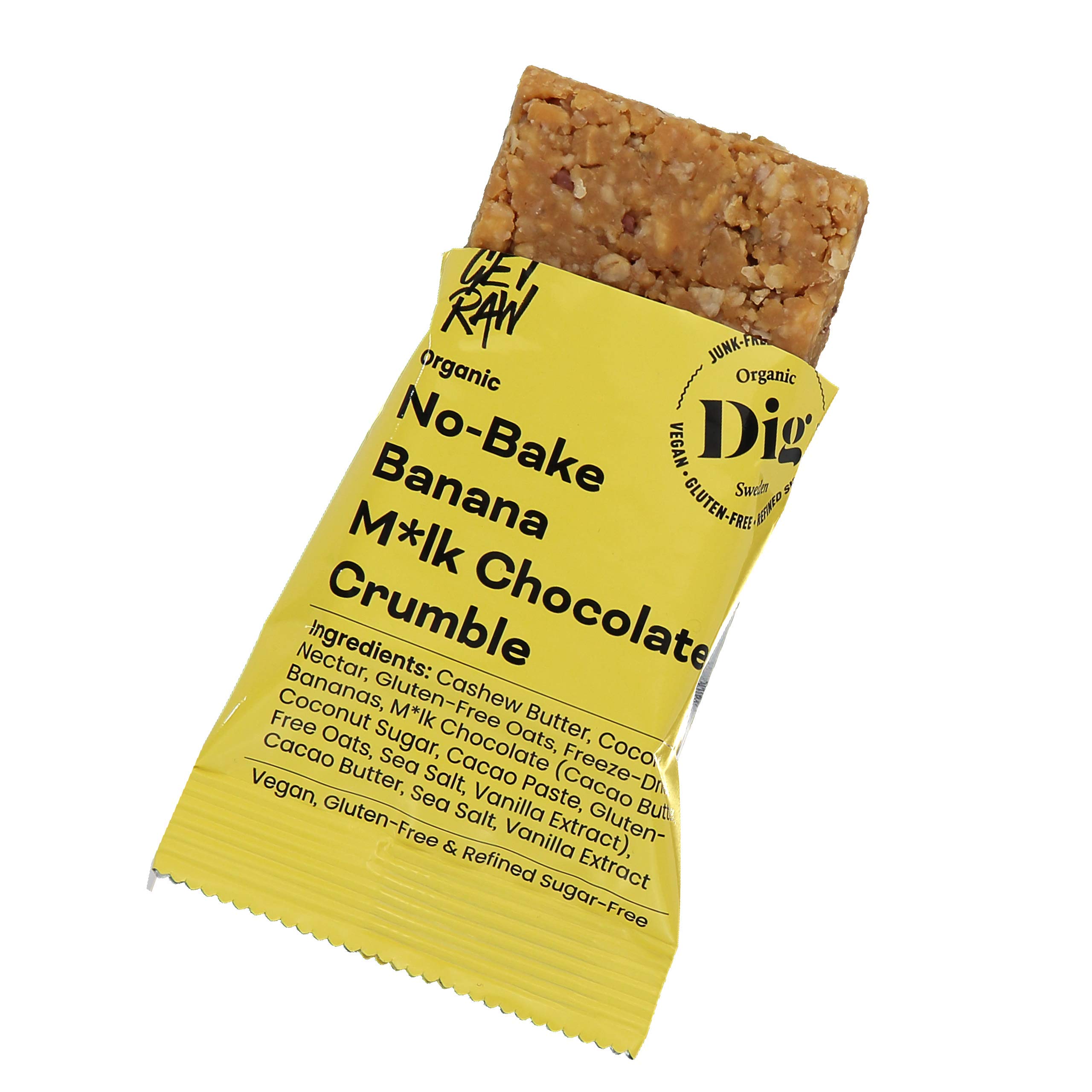 Dig Bio-Streuselkuchen Banane & Helle Schokolade – Veganer No-Bake Riegel, Glutenfrei, 12 x 35g