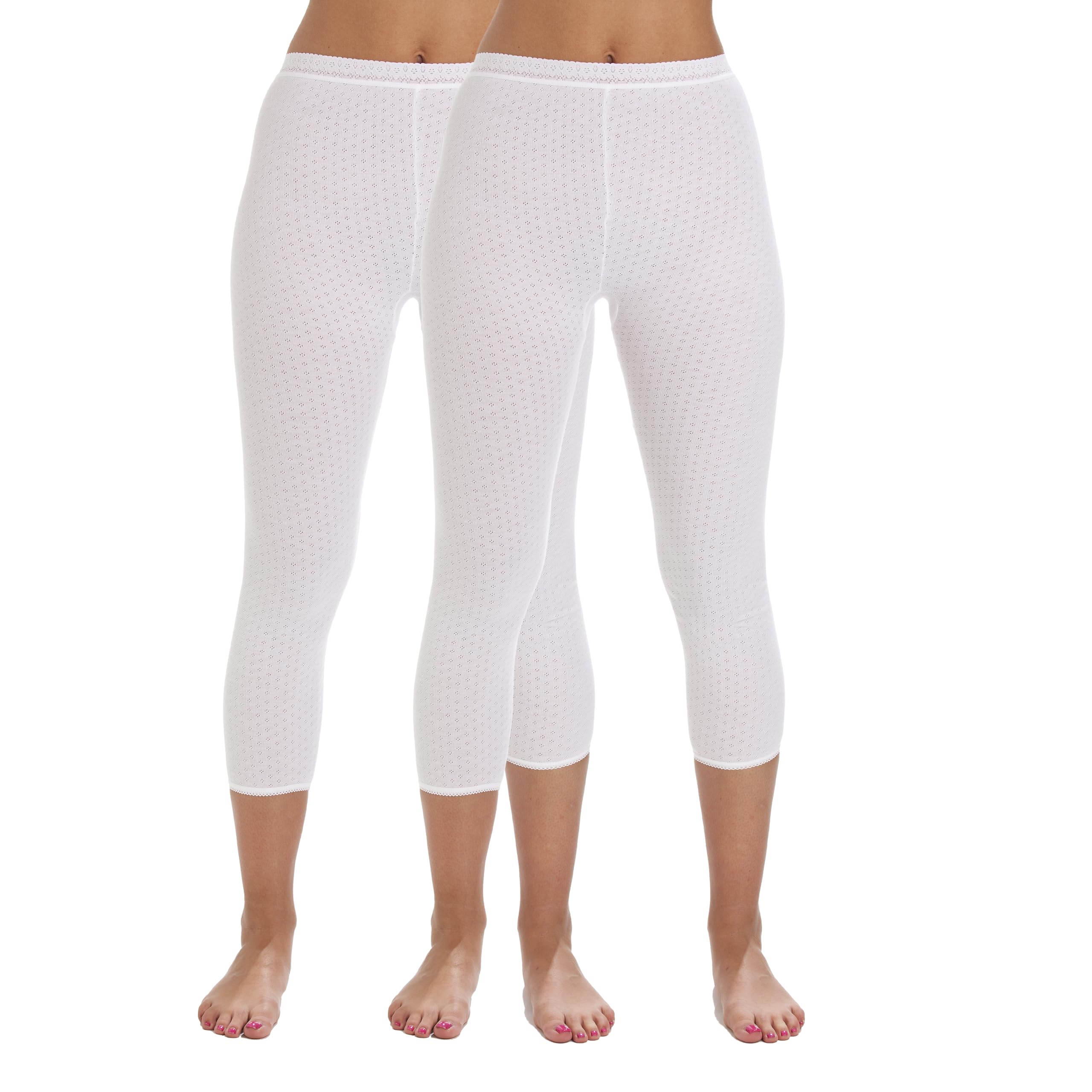 La Marquise Womens Viloft Thermal Long Janes 2 Pack, Base Layer Leggings with Cuffs, White, Size 10–12 (EU 38–40)