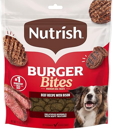 Rachael Ray Nutrish Burger Bites Real Meat Dog Treats, Beef Burger with Bison Recipe, 12 Ounces, Grain Free