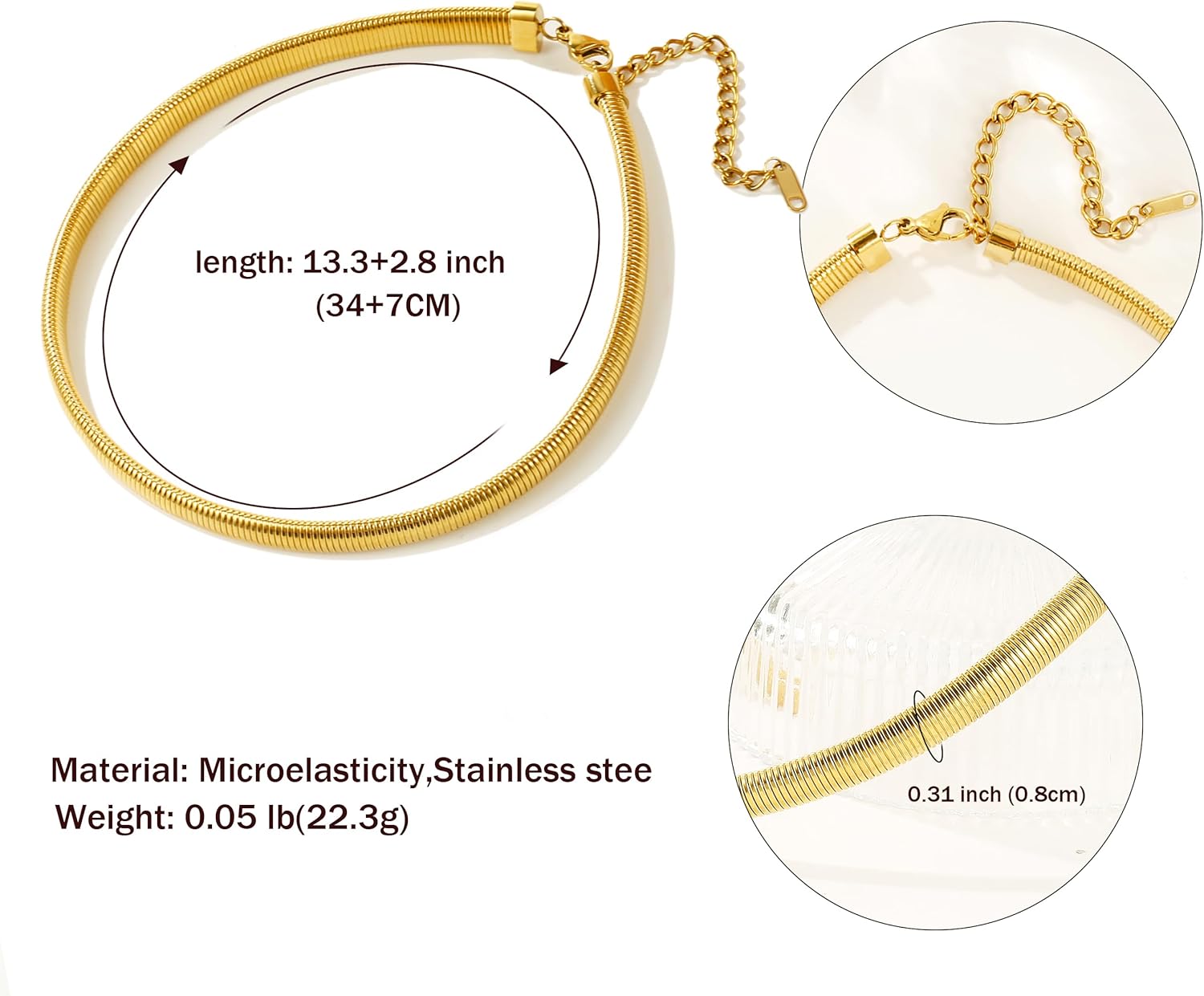 Badu Chunky Gold Stainless Steel Choker Necklace For Women Stretch Snake Shain Non Tarnish Gold Triple Necklace - Image 2