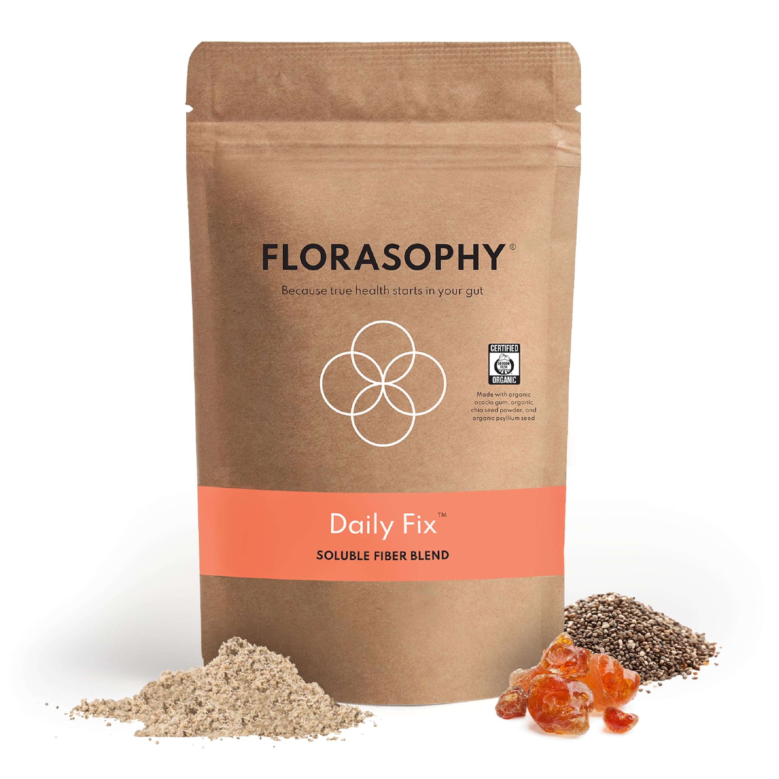 Florasophy Suplemento de Fibra Solúvel em Pó com Goma de Acácia, Semente de Chia, Glucomanana, Psyllium e Sunfiber, 4 g por porção, 238 g