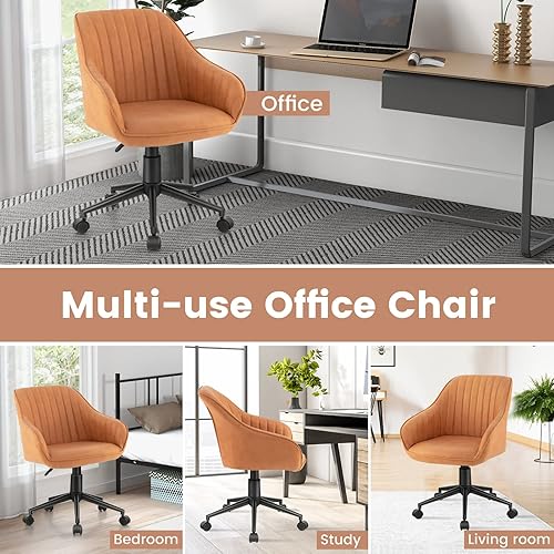 Miniatura 8 de COSTWAY Juego de 2 sillas de cuero para oficina en casa, silla de ocio con ruedas ajustables con brazos y respaldo ergonómicos, silla de escritorio