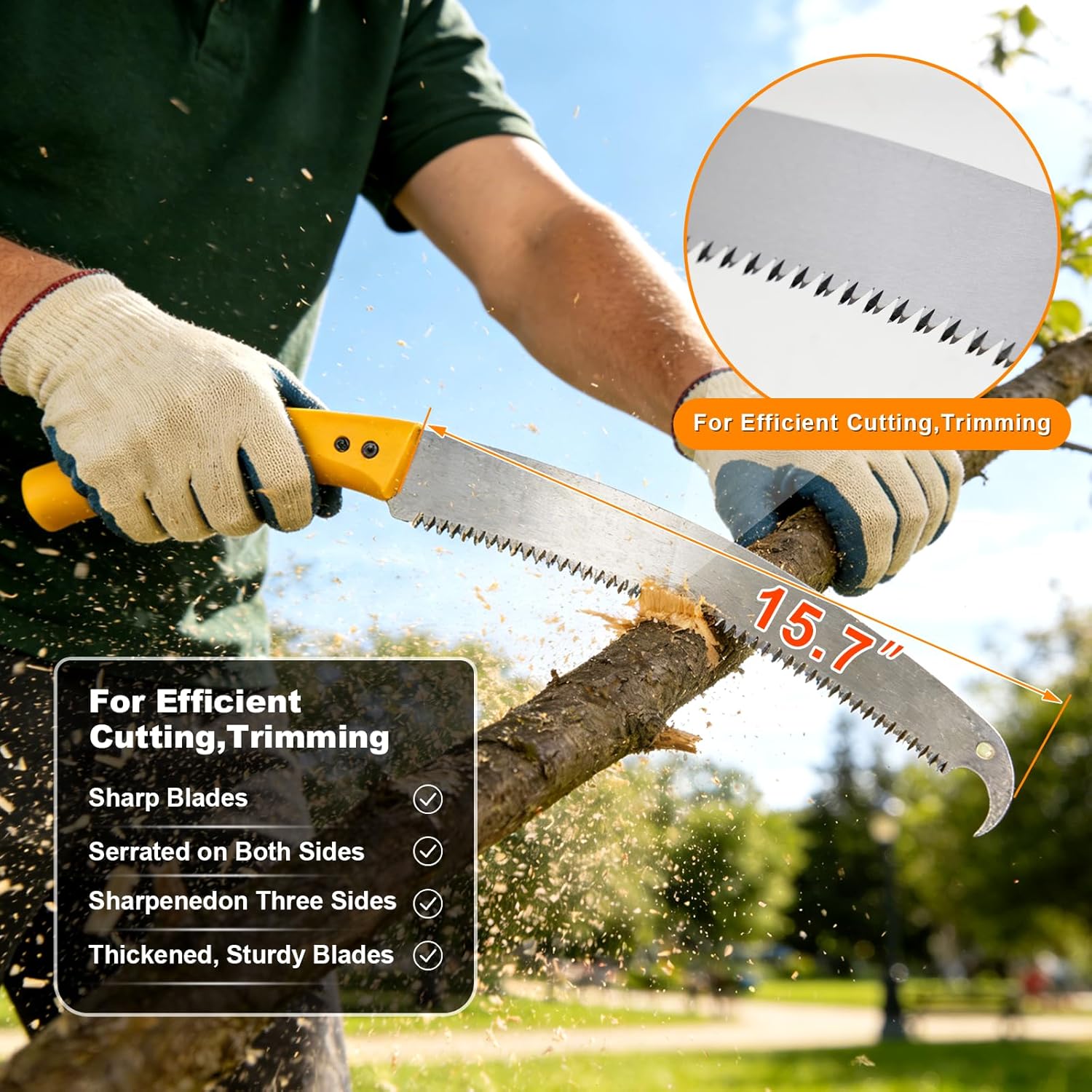 Pole Saw Manual 13.2 FT Adjustable - 2-in-1 Tree Trimming Tool with Steel Blade | Lightweight Pruning Saw for Forestry, Yard, Garden, Patio, Reach High Branches with Ease