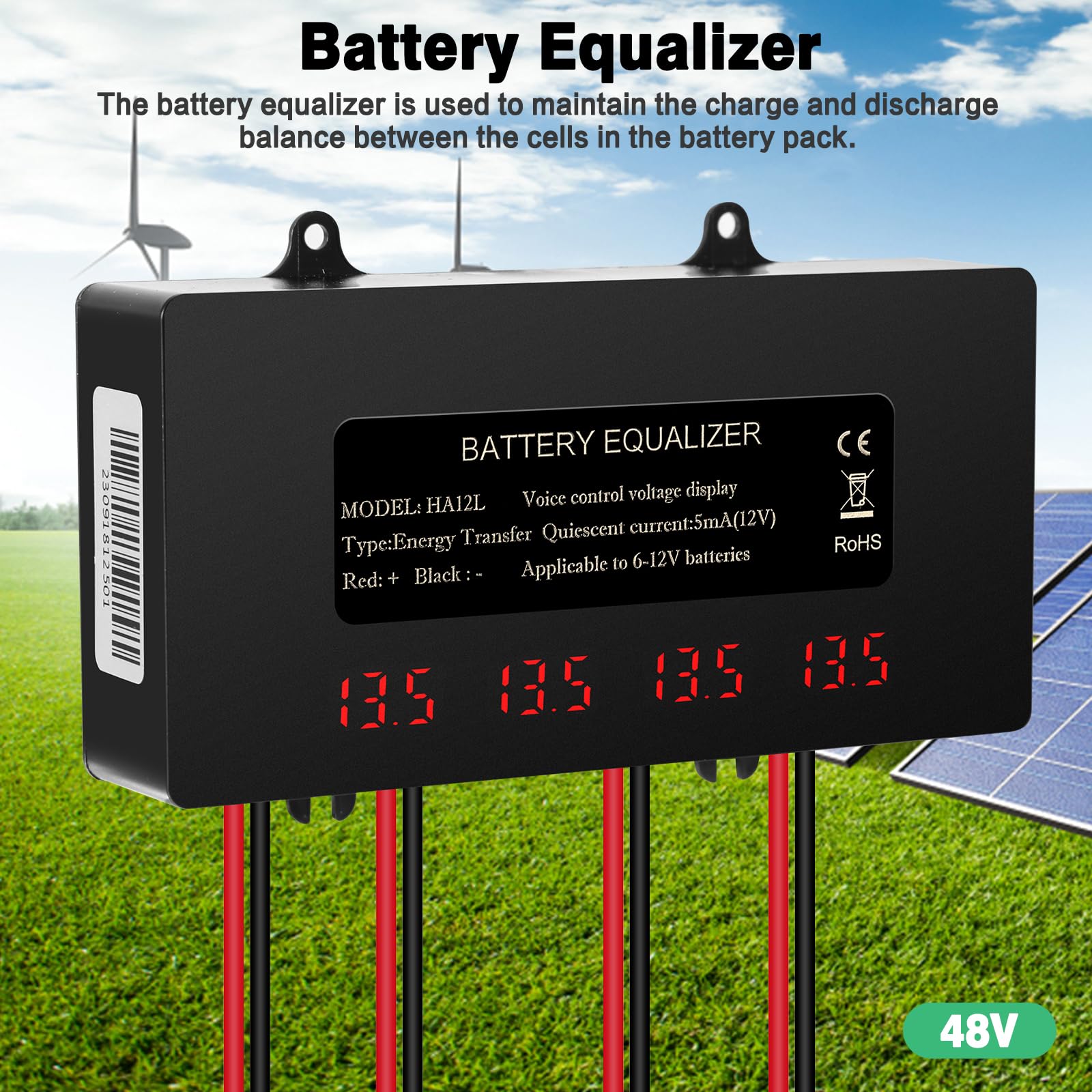 Equilibriador de batería de 48V ecualizador de batería de 48V para plomo ácido iones de litio hierro fosfato etc. Pantalla digital LCD, compatible con conexión en serie o en paralelo.