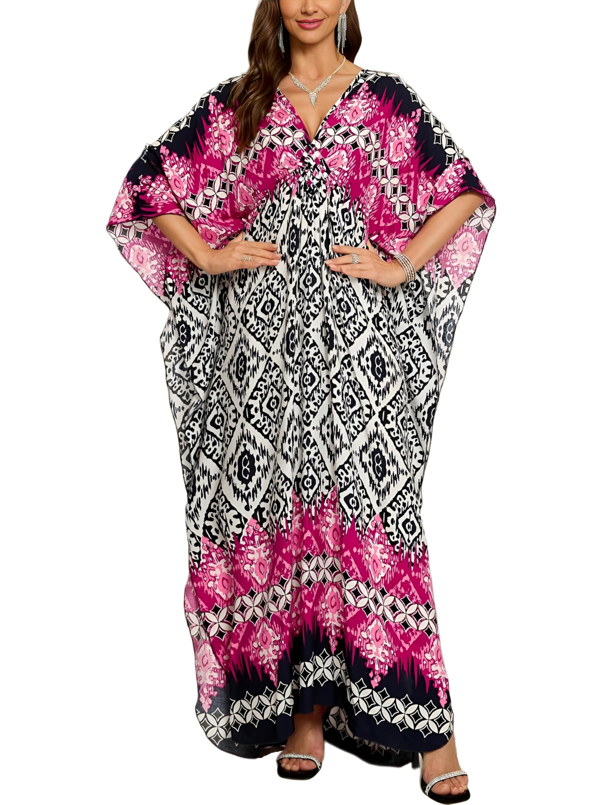 KEYLORTING Plus Size Kaftan Dress Women, African Moo Moo Print Caftan, Batwing Dress, Beach Cover Up for Party and Loungewear