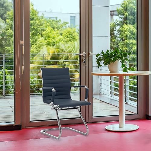 Miniatura 2 de DM Furniture Sillas de recepción de cuero para conferencias, silla de oficina con respaldo resistente, juego de 2 (azul marino)