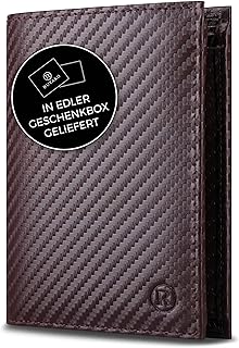 Leder Geldbörse Herren mit RFID Schutz - Portemonnaie Groß mit Münzfach - 12 Fächer - Geldbeutel für Männer - Brieftasche Wallet Portmonee Carbon-Braun