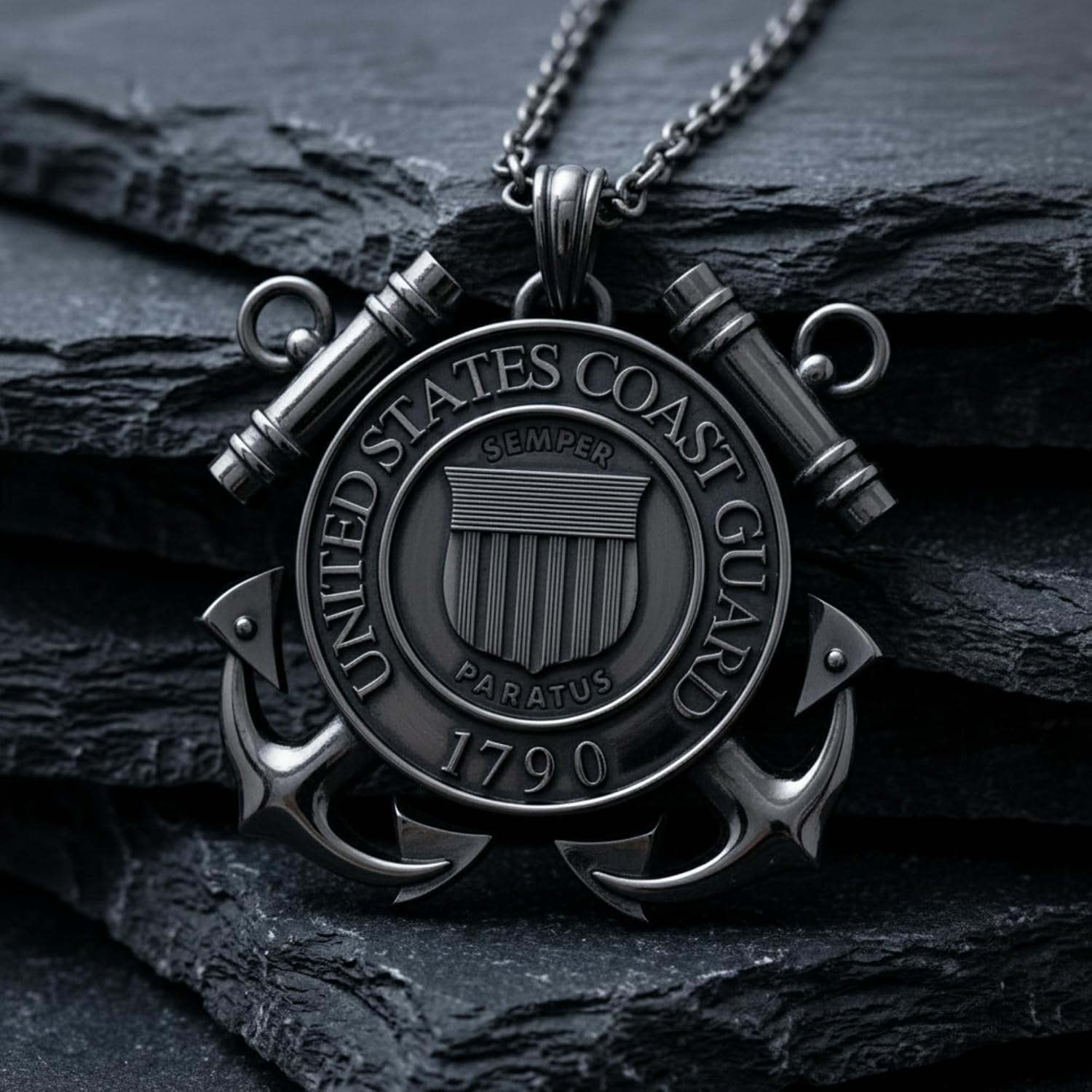 925 Sterling Silver US Coast Guard Emblem Necklace - Patriotic Military Honor Pendant, Service Member Tribute Jewelry