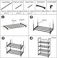 Vista 6 de Organizador de zapatos pequeño apilable de metal, estantes estrechos para armarios de entrada, zapatero con asa (4 niveles negro)