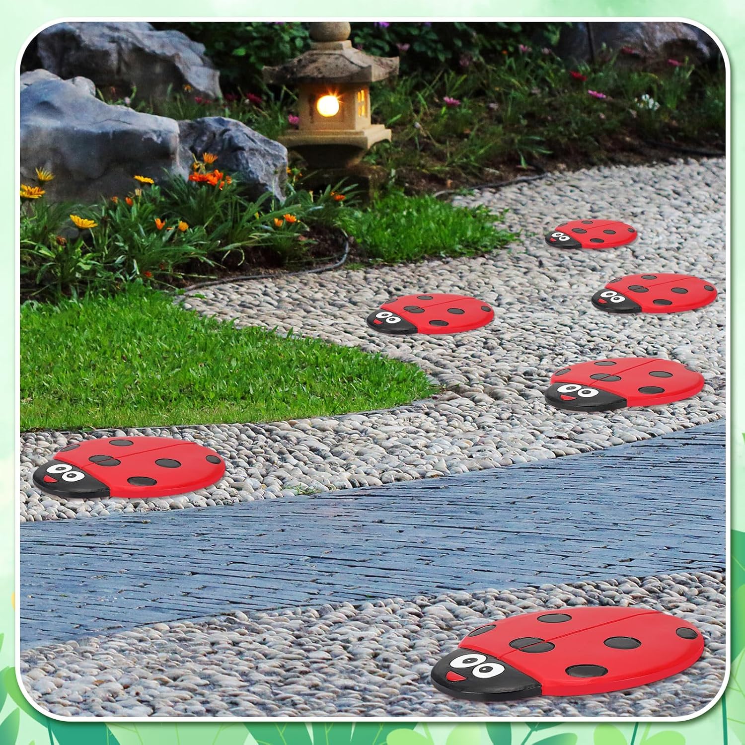6 Pcs Ladybug Stepping Stone Garden Stepping Stones Walkway Decorative Stone for Garden Decor Outdoor Flower Beds Yard Decorations