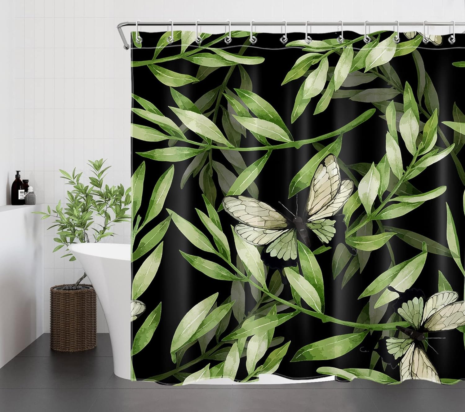 LB Green Leaf Shower Curtain Green Watercolor Leaves with