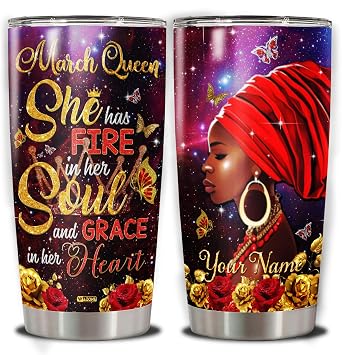WAZONE Tumbler Personalized Birthday Months Woman Black Women African American Girls Stainless Steel Travel Mug Insulated Cup With Name Butterfly Flower May June August July March Queen