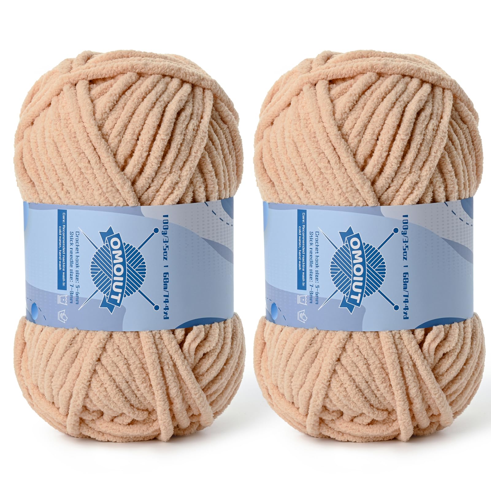 2 Pack Chunky Chenille Yarn for Crocheting, Baby Yarn for Crocheting Soft Blankets, Bulky Yarns for Crochet Amigurumi, 200g (148.7yds) Fluffy Velvet Yarns for Hand Knitting (2 Apricot)