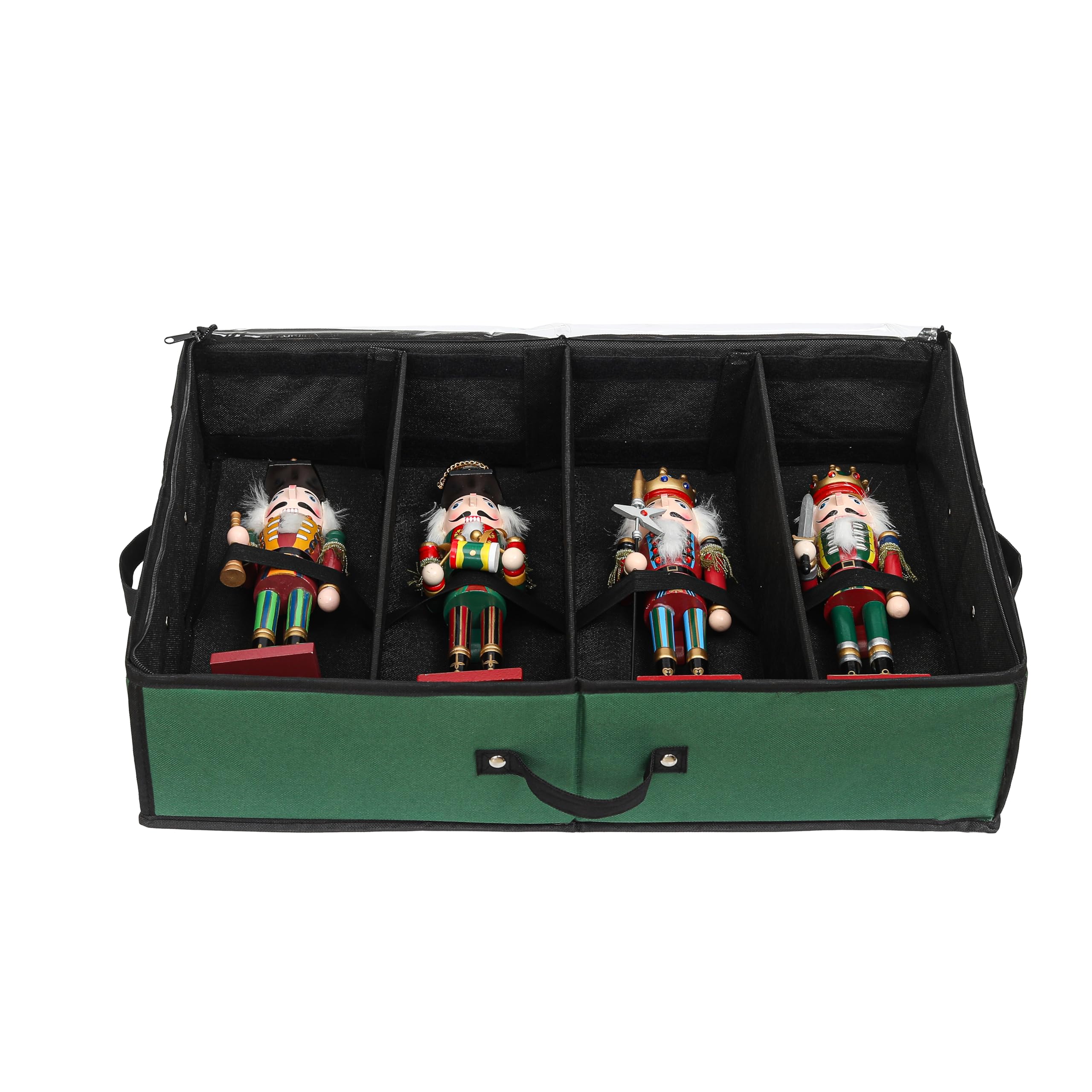 Masnest Christmas Figures Storage Box, 2 Pack, Holds 4 Nutcracker Figurines up to 16 inches, Canvas Adjustable Nutcracker Decor Ornament Storage Container,Xmas Decorations Accessories Boxes,Green