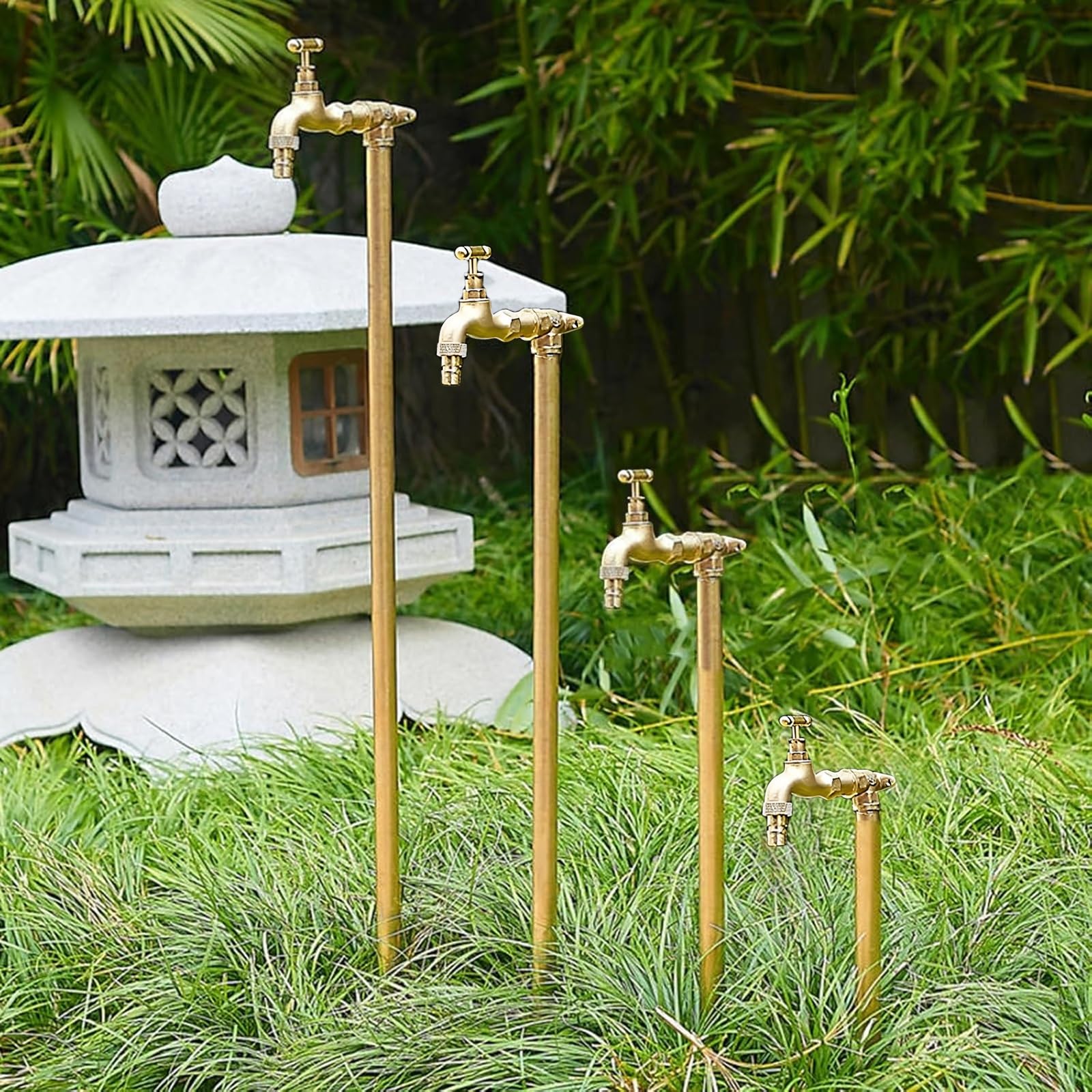 Columna de agua de jardín con grifo, fuente al aire libre, estación de riego y lavado, soporte de manguera de 60 cm de alto para un fácil riego y cuidado del jardín