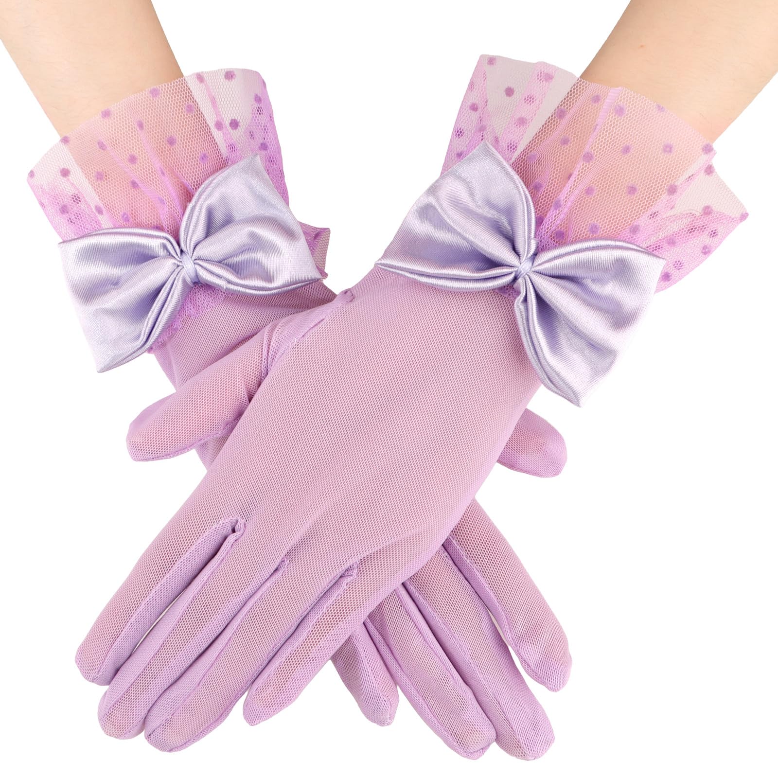 Brimekichio Purple Lace Gloves Women Tea Party Gloves for Women Purple Satin Bow Tea Party Accessories