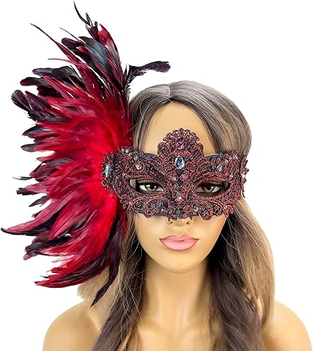 Elegante máscara de plumas grandes para mascarada, Mardi Gras, máscaras burlesque para mujer, máscaras de plumas venecianas
