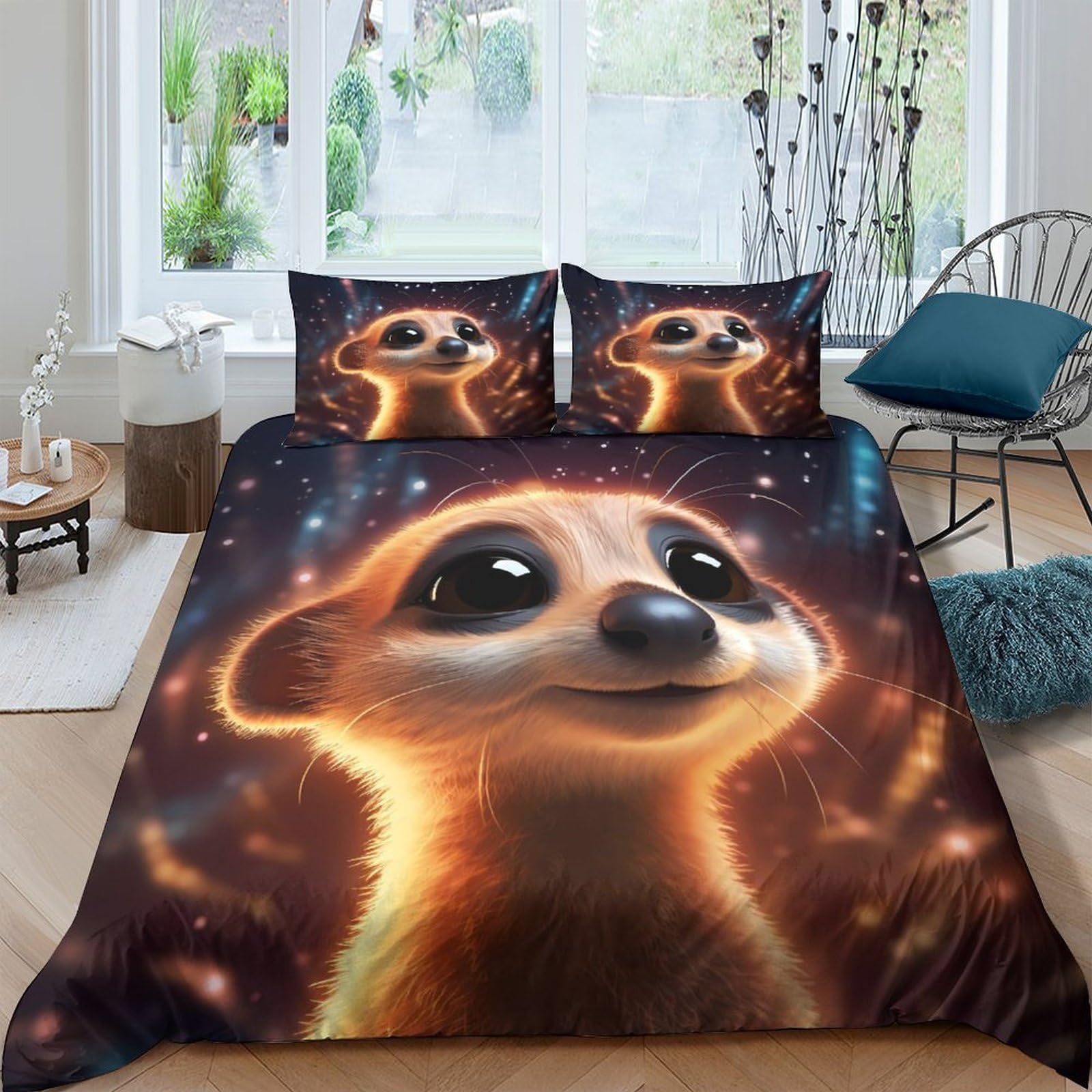 Ctjqhvkz Style-2 3D Printed Cute Meerkat Fitted Sheet Microfiber Soft Bed Sheet Animal Cartoon Mattress Cover Bedroom Decor Single（135X200cm）