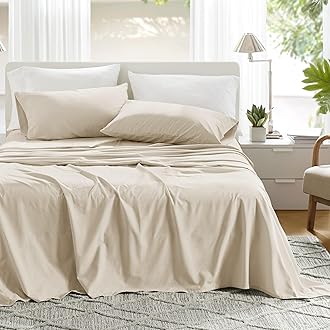 Comfort Spaces 100% Cotton Sheets Full, Breathable & Ultra Soft Cotton Sheets, Naturally Cool Cotton Bed Sheets with 14" Elastic Pocket Fits up to 16" Mattress, All Seasons Sheet Set, Cream 4 Piece