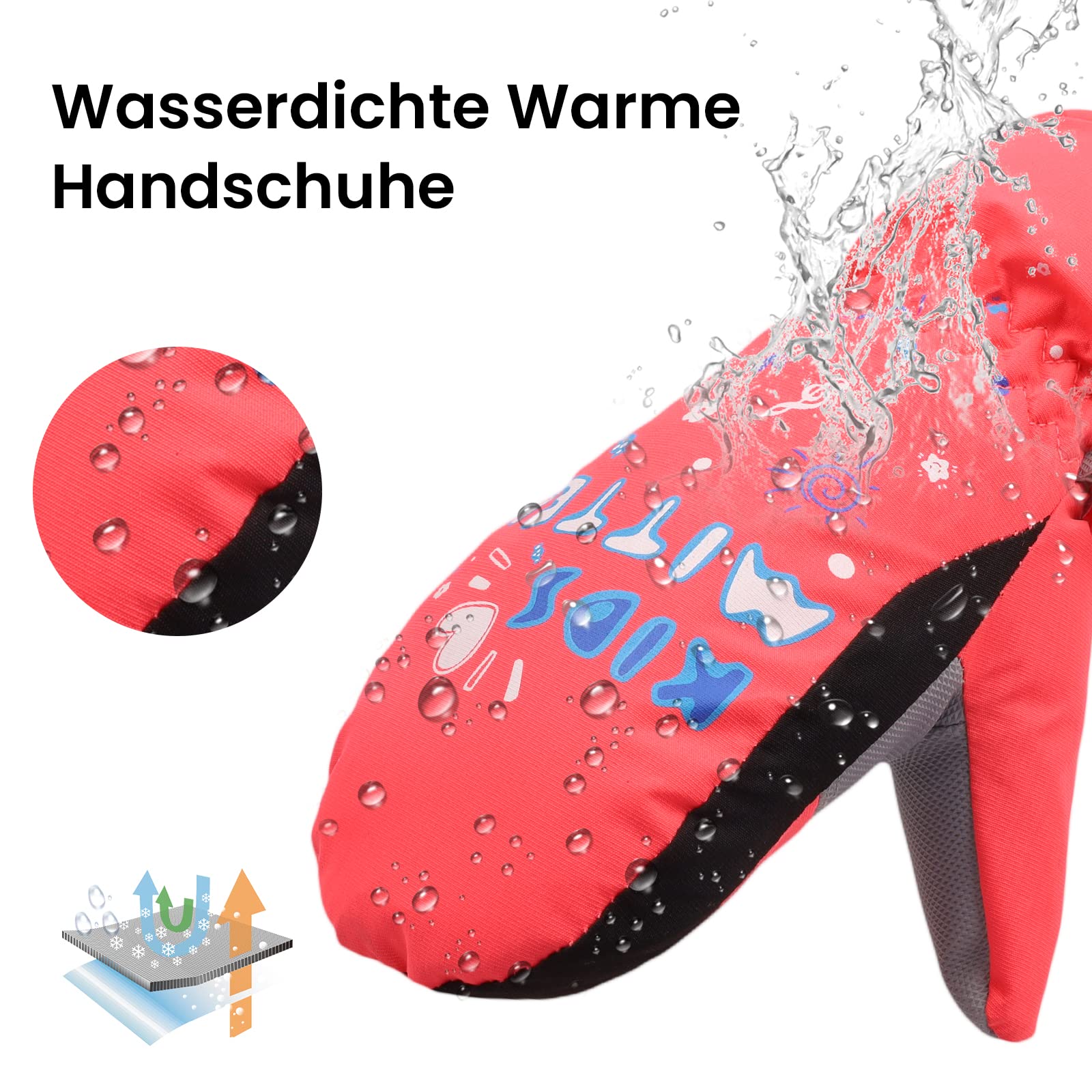 Kinder-Skihandschuhe Wasserdicht & Warm - Winterhandschuhe Für Jungen & Mädchen, Atmungsaktiv, Rutschfest Mit Anti-Verlust-Schnalle