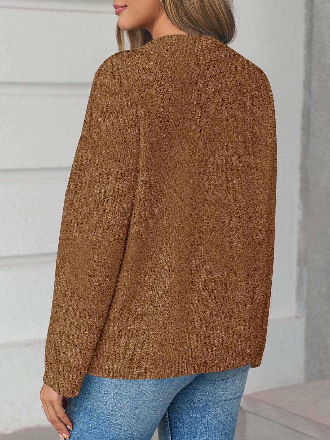 Saodimallsu Women's Chunky Knit Cardigan Button Down Crewneck Long Sleeve Cropped Sweater with Pockets - Image 5