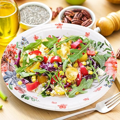 Miniatura 4 de yarlung Paquete de 200 platos de papel desechables de 9 pulgadas, platos de papel de cena resistentes, platos de ensalada a prueba de remojo para