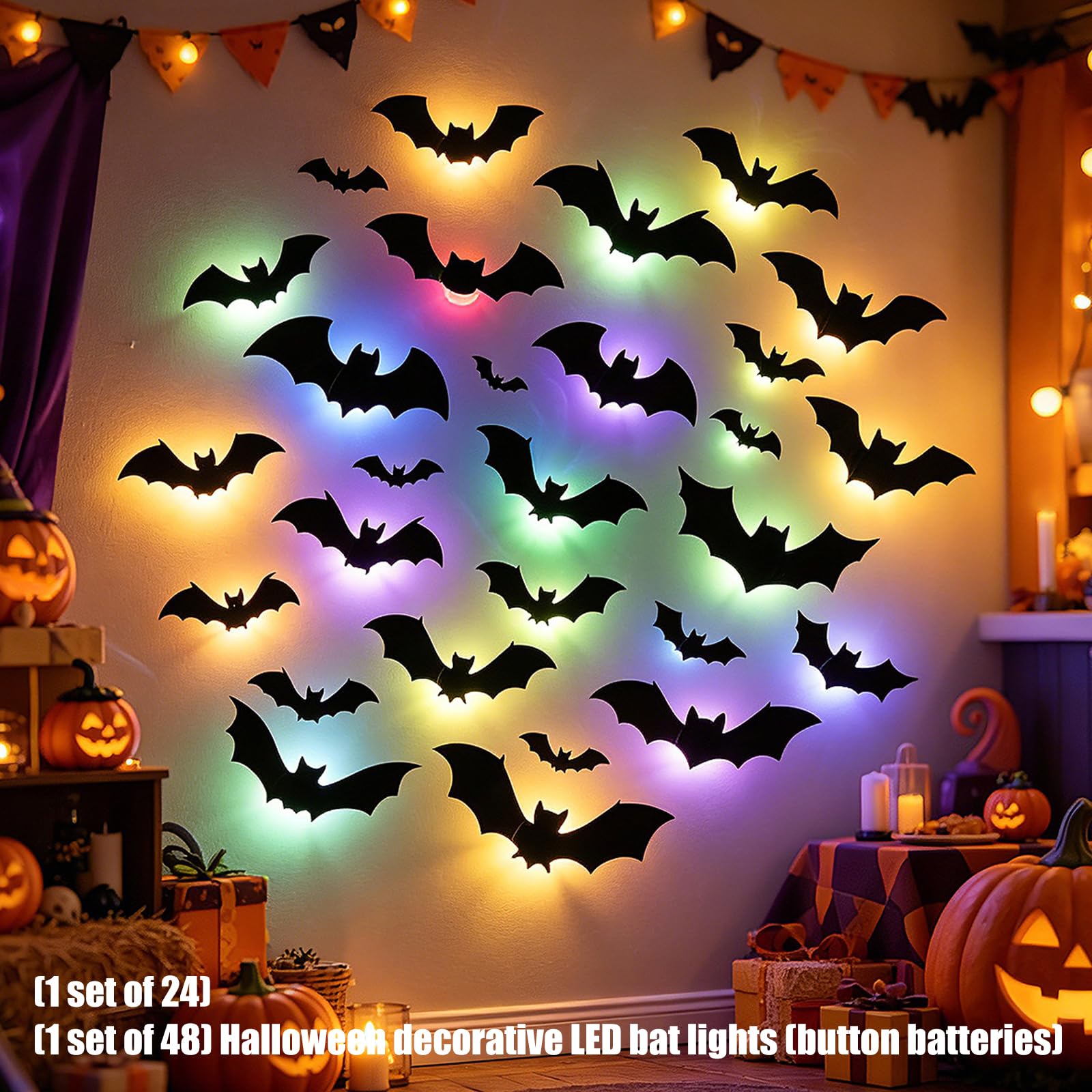 Decoración de murciélago de Halloween iluminada, A