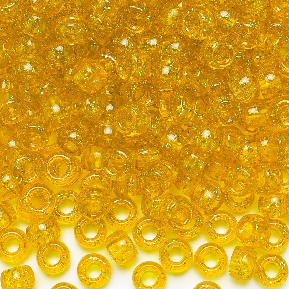 Bundooraking 1100pcs Glitter Yellow Pony Beads Bulk, Plastic Beads for Bracelets, Jewelry Making, Crafts, Hair Braiding, Keychains & DIY Projects（6x9mm）