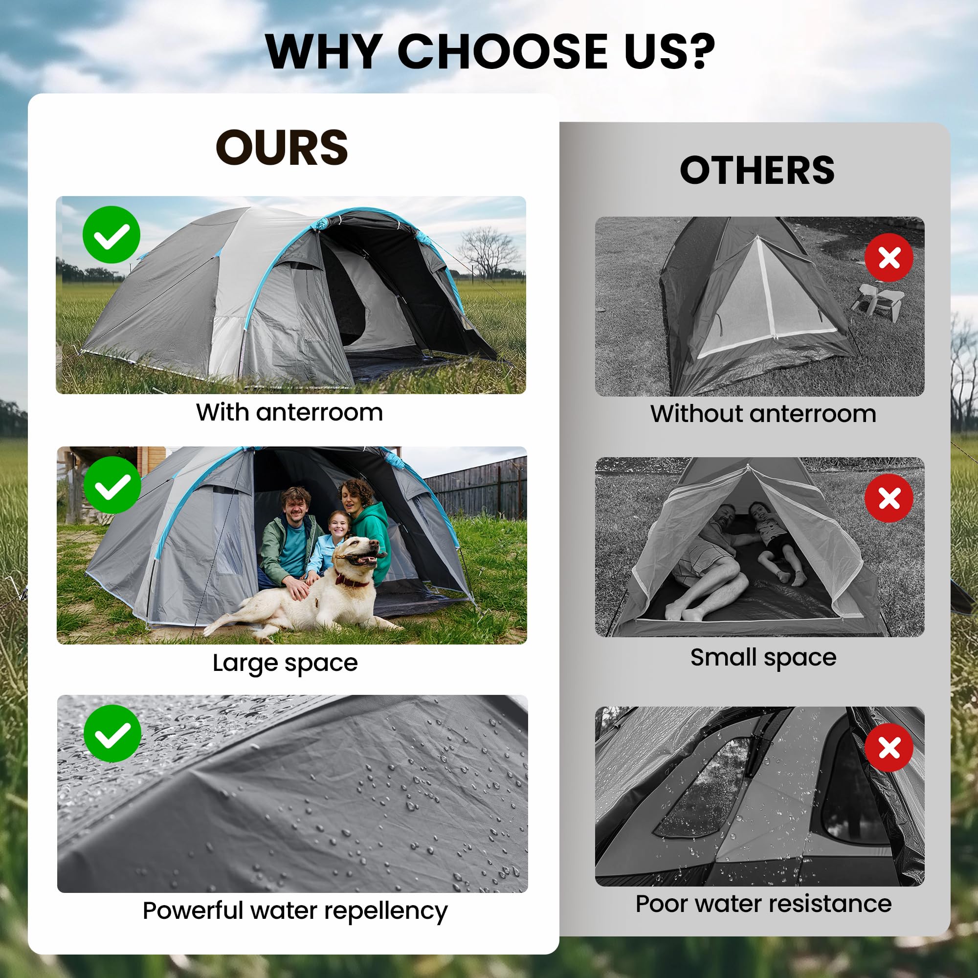 BlueWood Dome Camping Tent for 3-4 Person, Double Layer, Lightweight Holiday Family Camping and Hiking Tent, Waterproof, Sewn-in Groundsheet