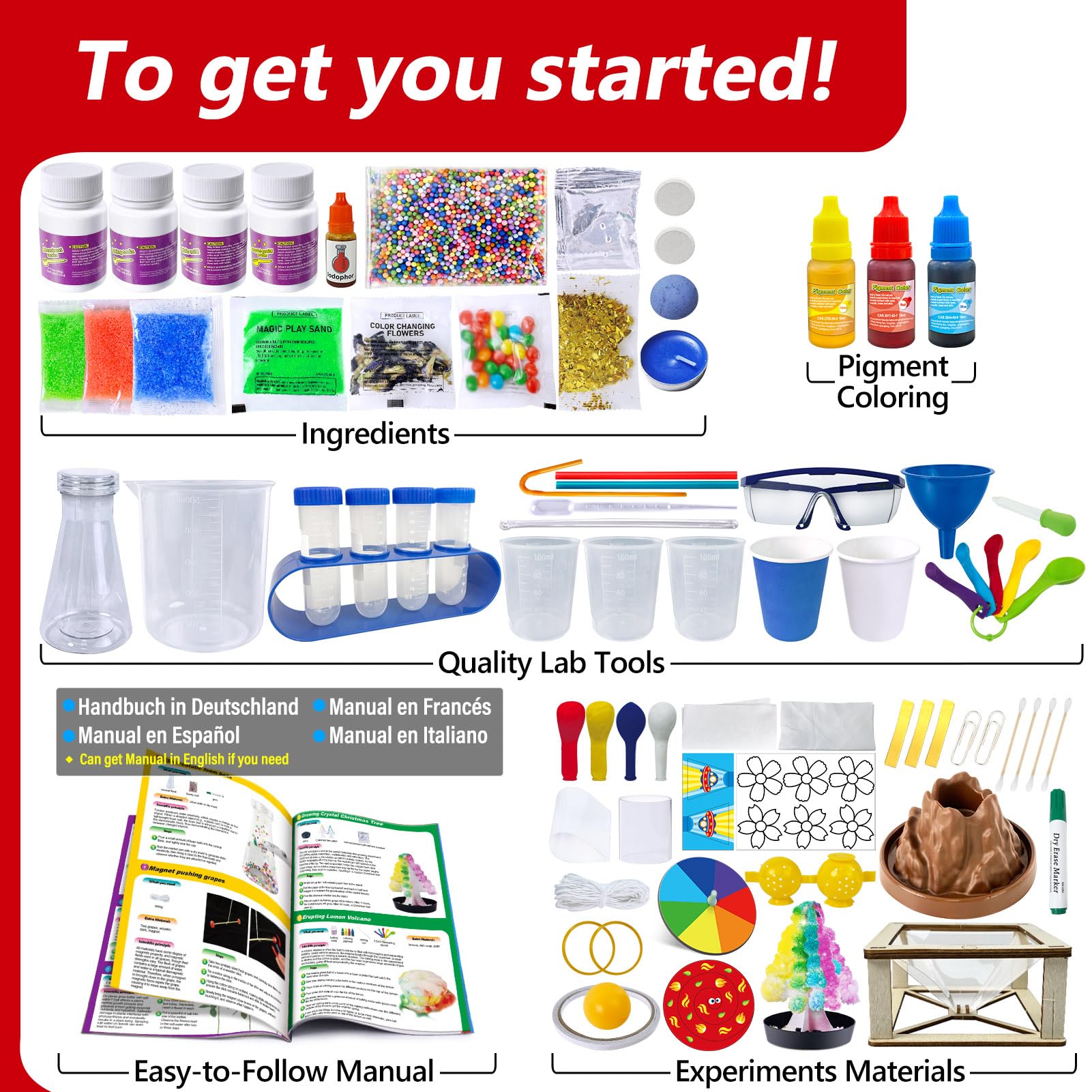 UNGLINGA 272 Kits de experimentos para niños, kit de química, caja de experimentos, juguetes para niños, regalos para niños, kit de química volcán, cristal, magia, física, proyecto de laboratorio de