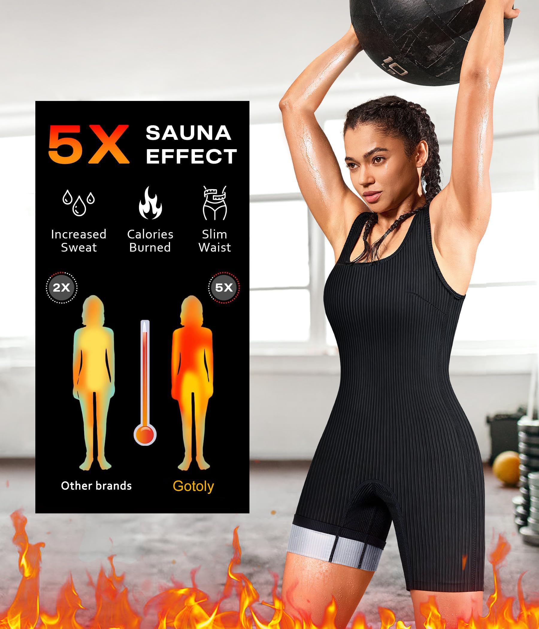 Gotoly Traje Sauna Mujer Adelgazante Faja Reductora Compresion Sudoración de Sauna Completo Shapewear para Deporte, Yoga, Fitness