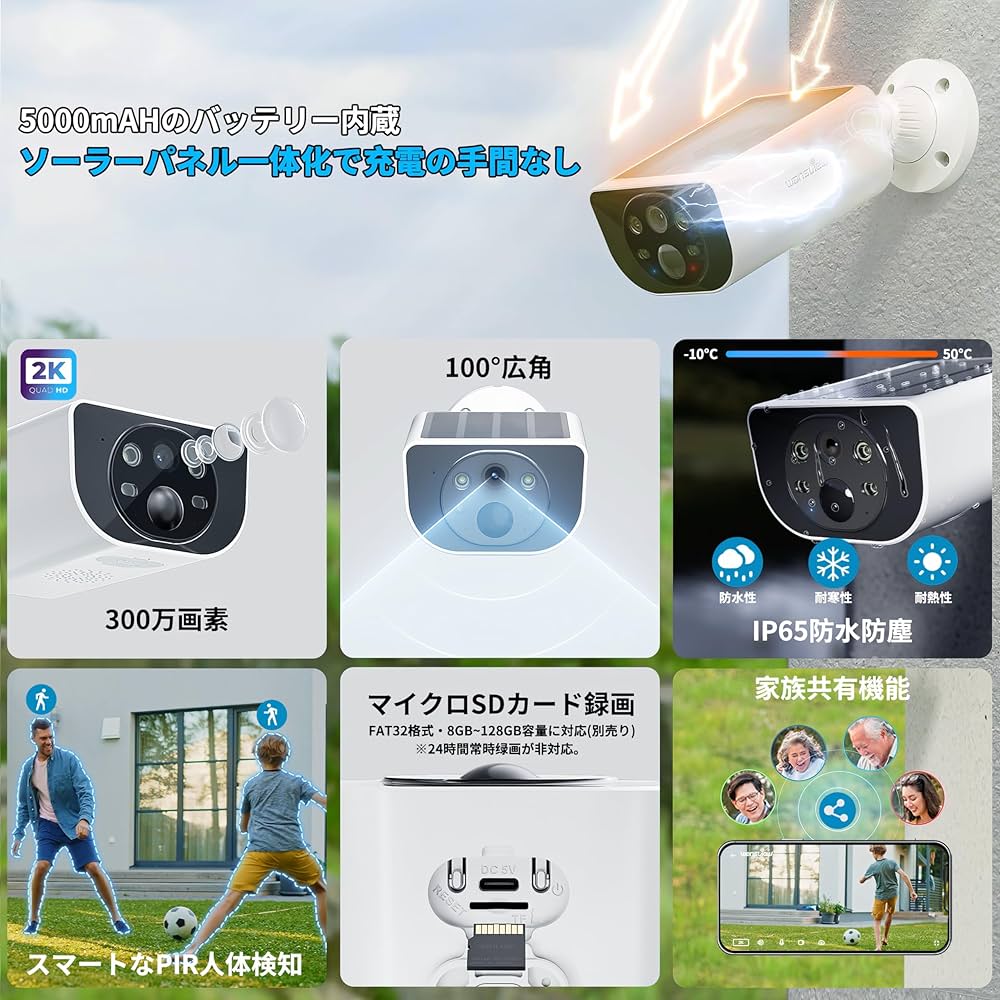 Amazon.co.jp: Wansview 防犯カメラ 屋外 ソーラー パネル一体型