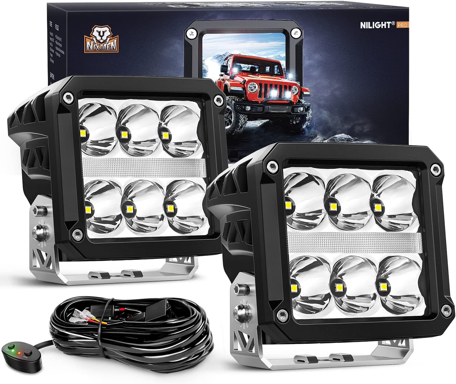4 Inch Square LED Pod Lights with DRL 60W 6487LM 10 Degree Super Spot Beam 16AWG Wiring Harness Kit for Auxiliary Offroad Driving Work Lamp for Truck UTV ATV SUV 4x4 Jeep