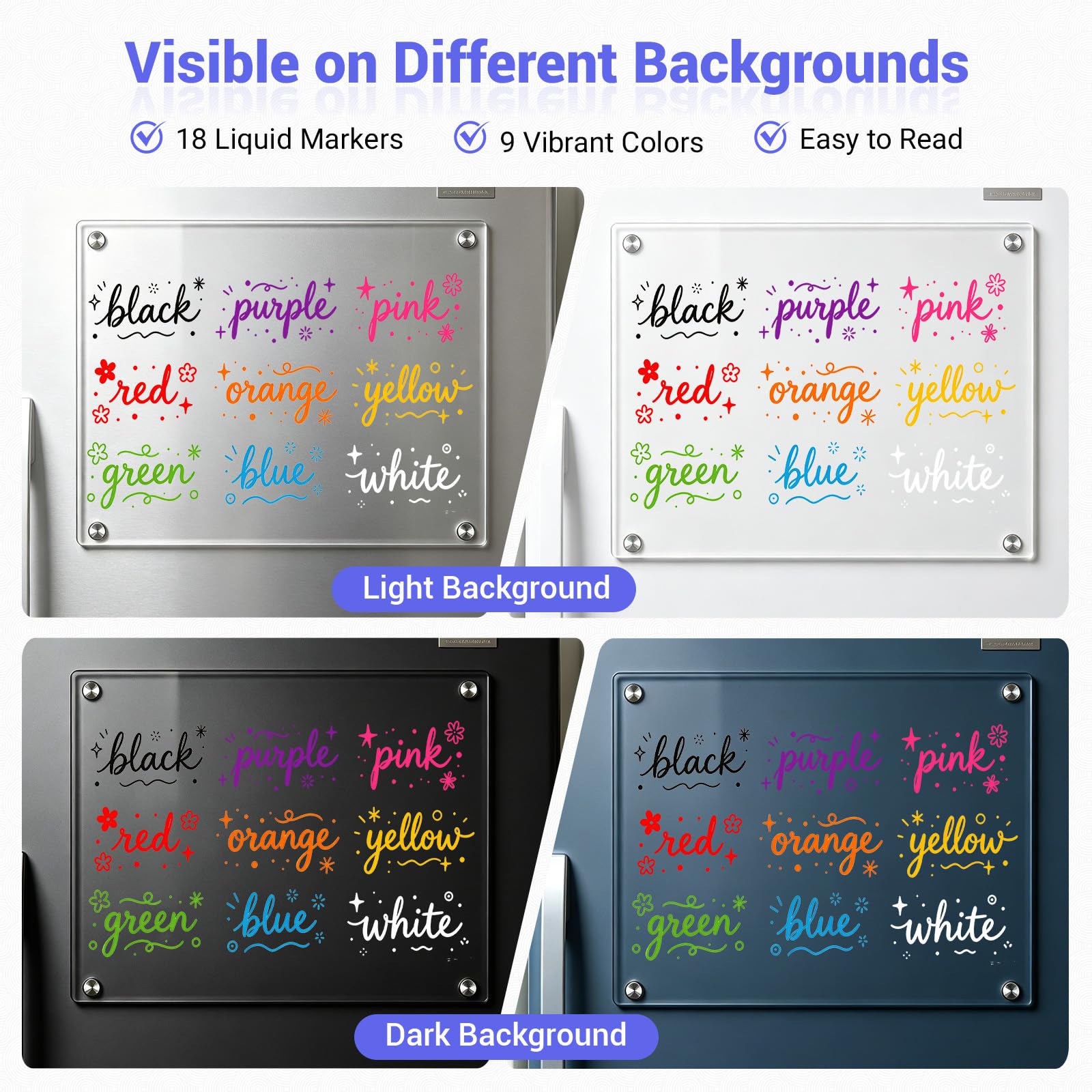 JR.WHITE 18 Stück trocken abwischbare Marker, 9 Farben, Kreidemarker, 1 mm feine Spitze, Whiteboard-Marker für Acryl-Kalender, Planungstafeln, Glas, trocken abwischbare Tafeln, Whiteboards