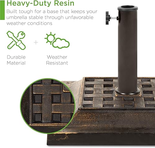 Miniatura 3 de Best Choice Products Soporte de sombrilla de patio al aire libre de 26 libras, base cuadrada de acero resistente con acabado de bronce, patrón