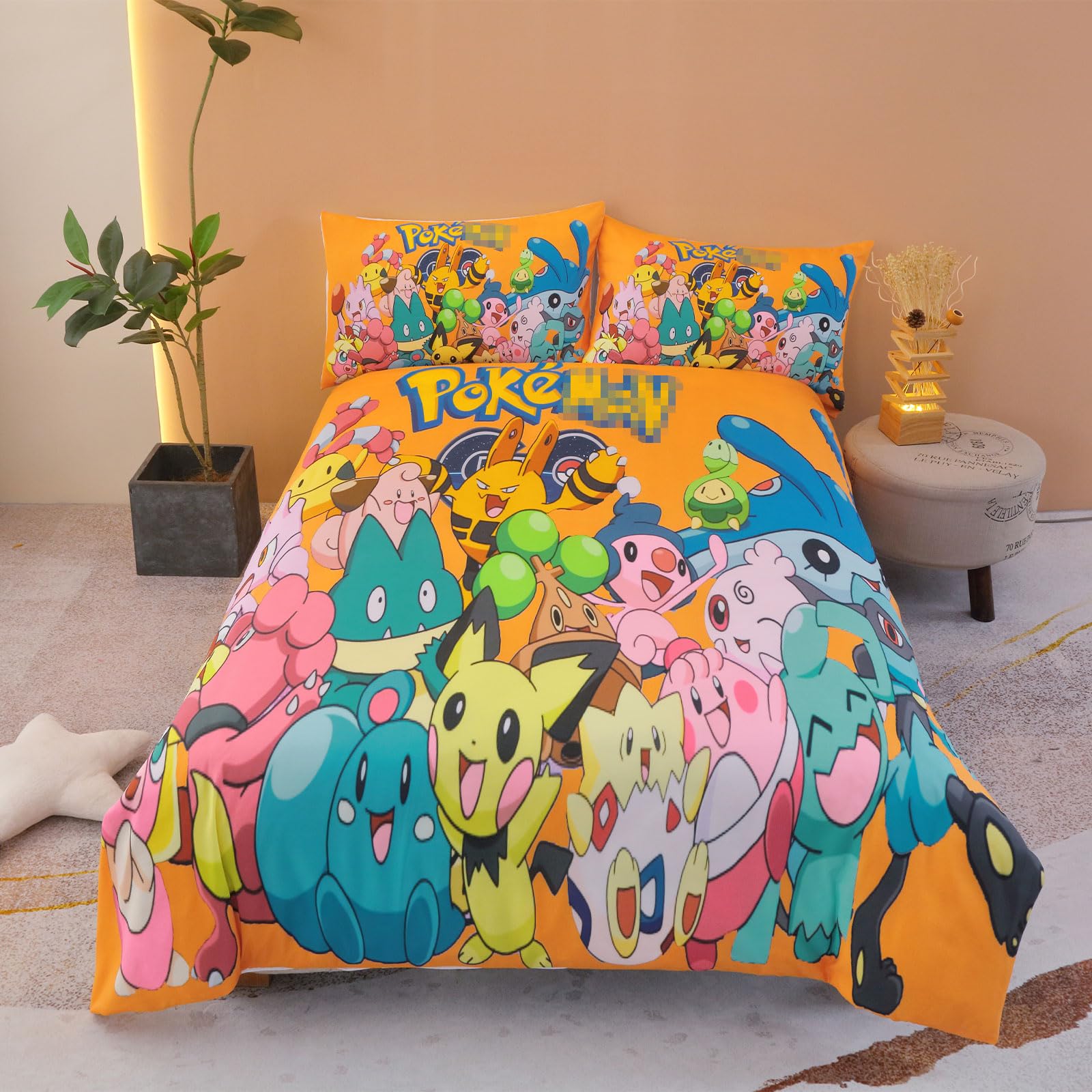 Twin Size-Anime Bedding Set 3 Pcs,Comfortable Soft Microfiber Cartoon Duvet Cover Bedding Set Contains 2 Anime Pillowcases and Comforter Cover 68 * 86 Inch for Boys Girls Teens