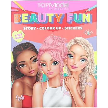 Depesche TOPModel Beauty Fun 13137 Colouring Book with 36 Pages for Designing Model Motifs Includes 3 Double-Sided Stickers