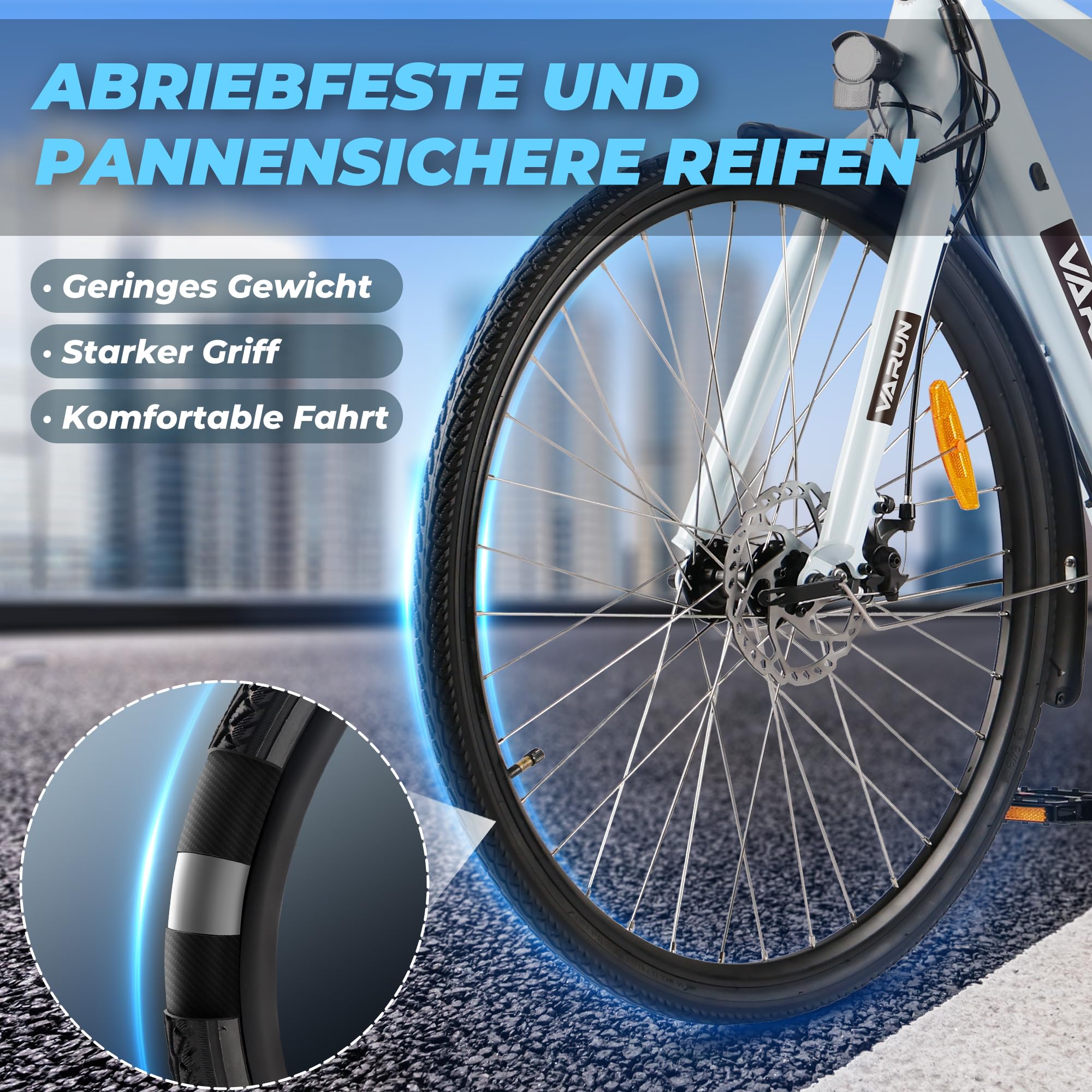 VARUN E Bike, 28 Zoll E-Bike Damen Herren mit 36V 360Wh Akku, Drehmomentsensor, 80KM Reichweite, Elektrofahrrad mit LCD-Display, 3 Fahr Modi, CE-Zertifiziert Citybike, Pendler E-Fahrrad