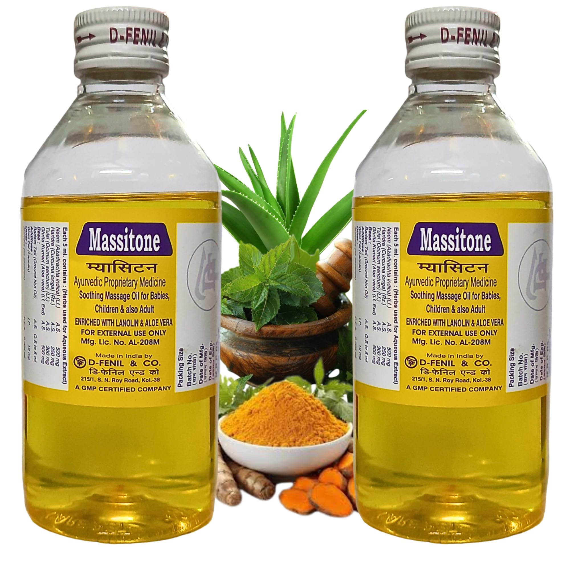 Massitone Ayurvedic Aromatic Relaxing Massage Oil, with Aloe Vera, Neem, Haridra, Jasmine, deeply Nourishing & Rejuvenating Destressing Body Oil, suitable for All Skin Types | for Men, Women, Babies (2 in a Pack) (400 ml)-image-49